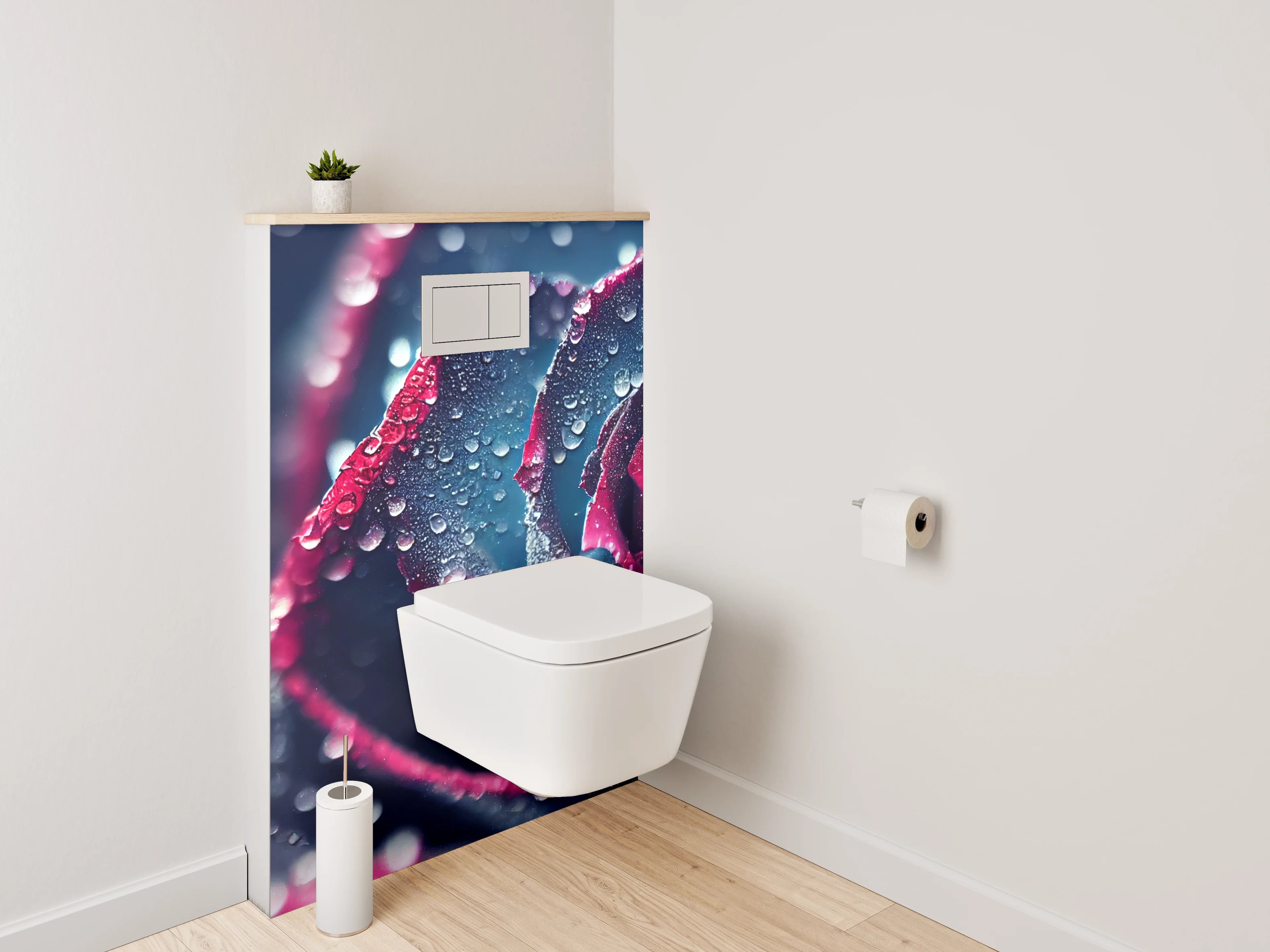 WC-Rückwand - Mystische Rosenblüte mit Tautropfen