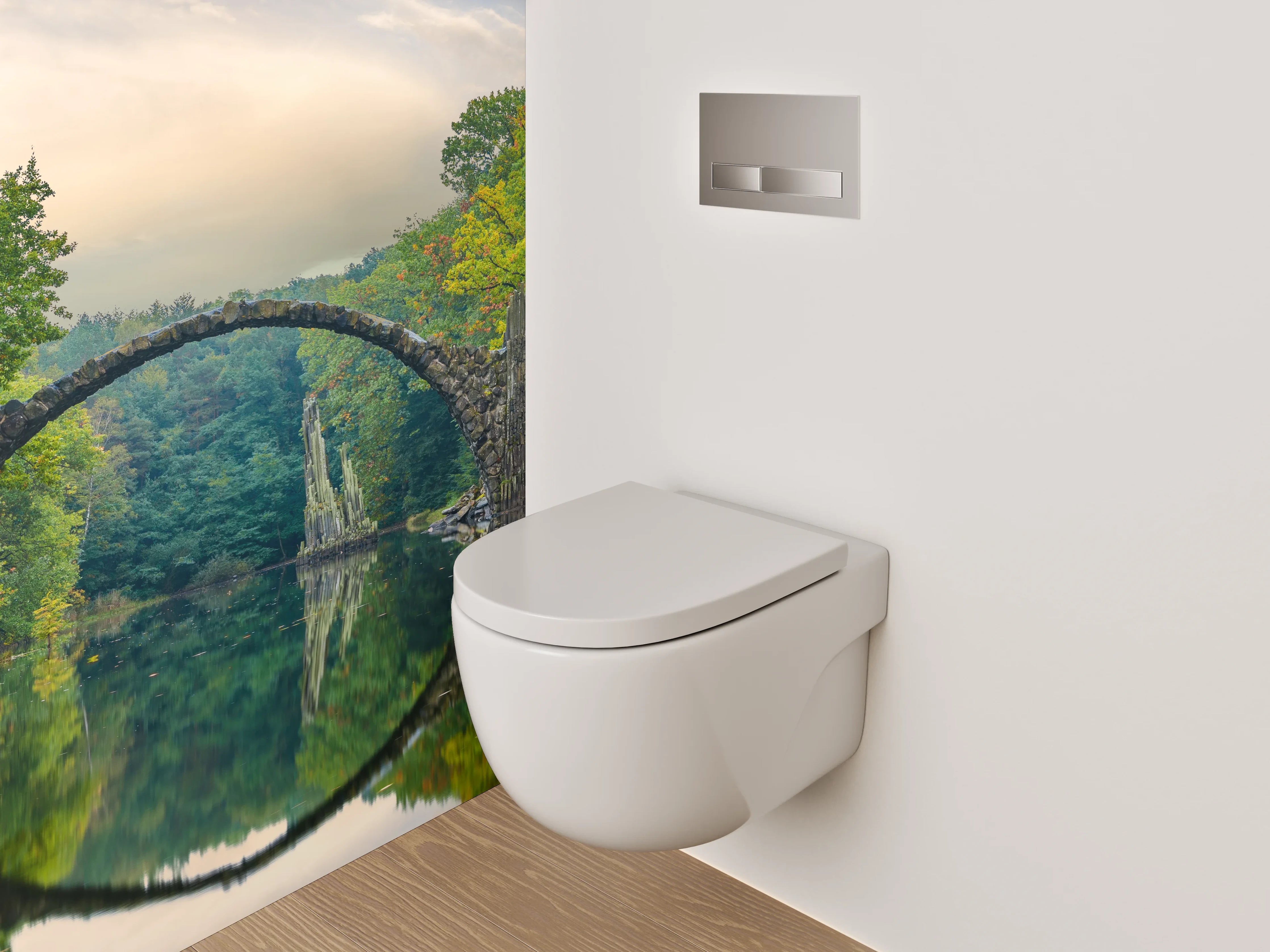 WC-Rückwand - Mystische Steinbrücke im Grünen