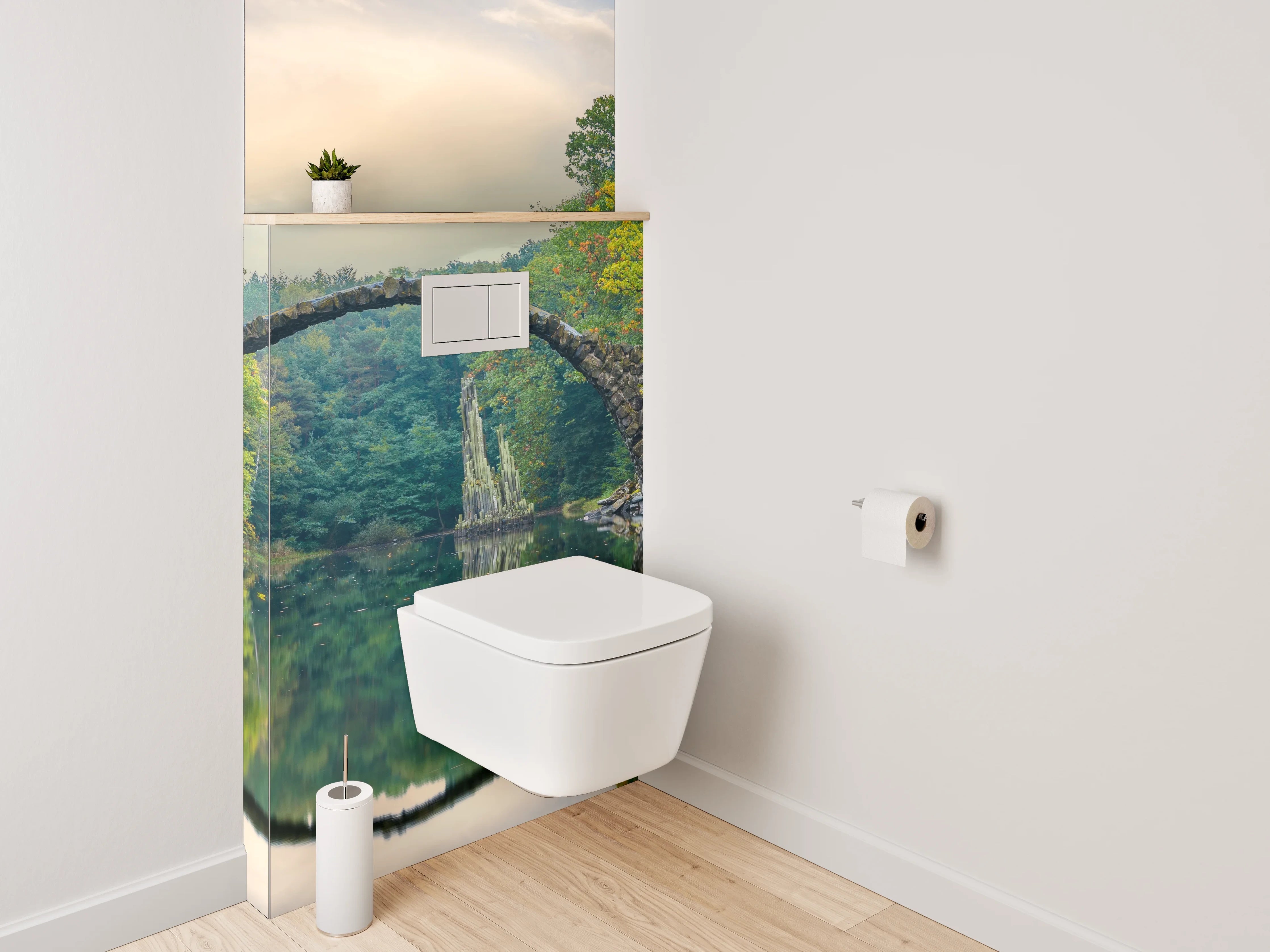 WC-Rückwand - Mystische Steinbrücke im Grünen