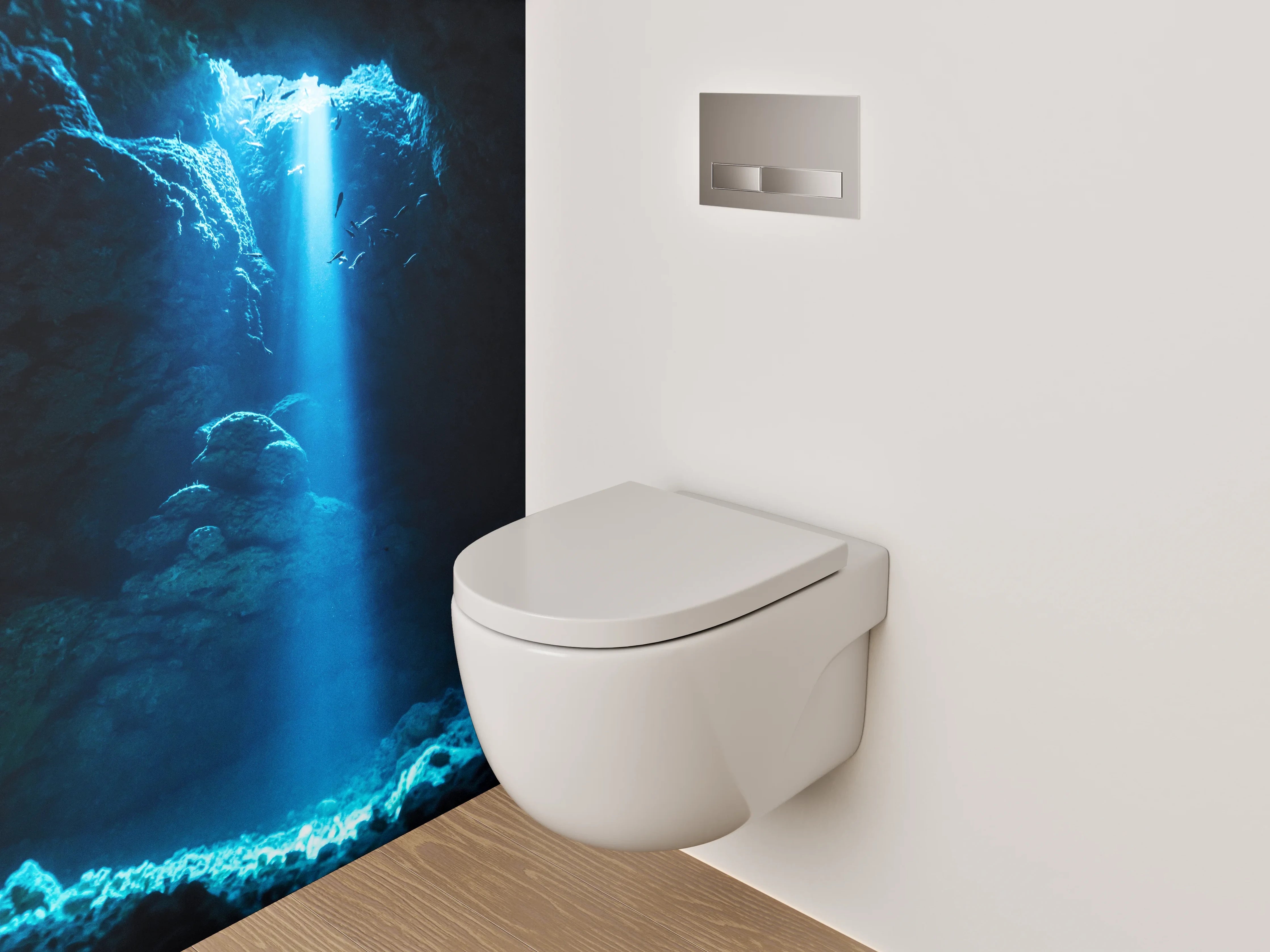 WC-Rückwand - Mystische Unterwasserhöhle Lichtstrahl