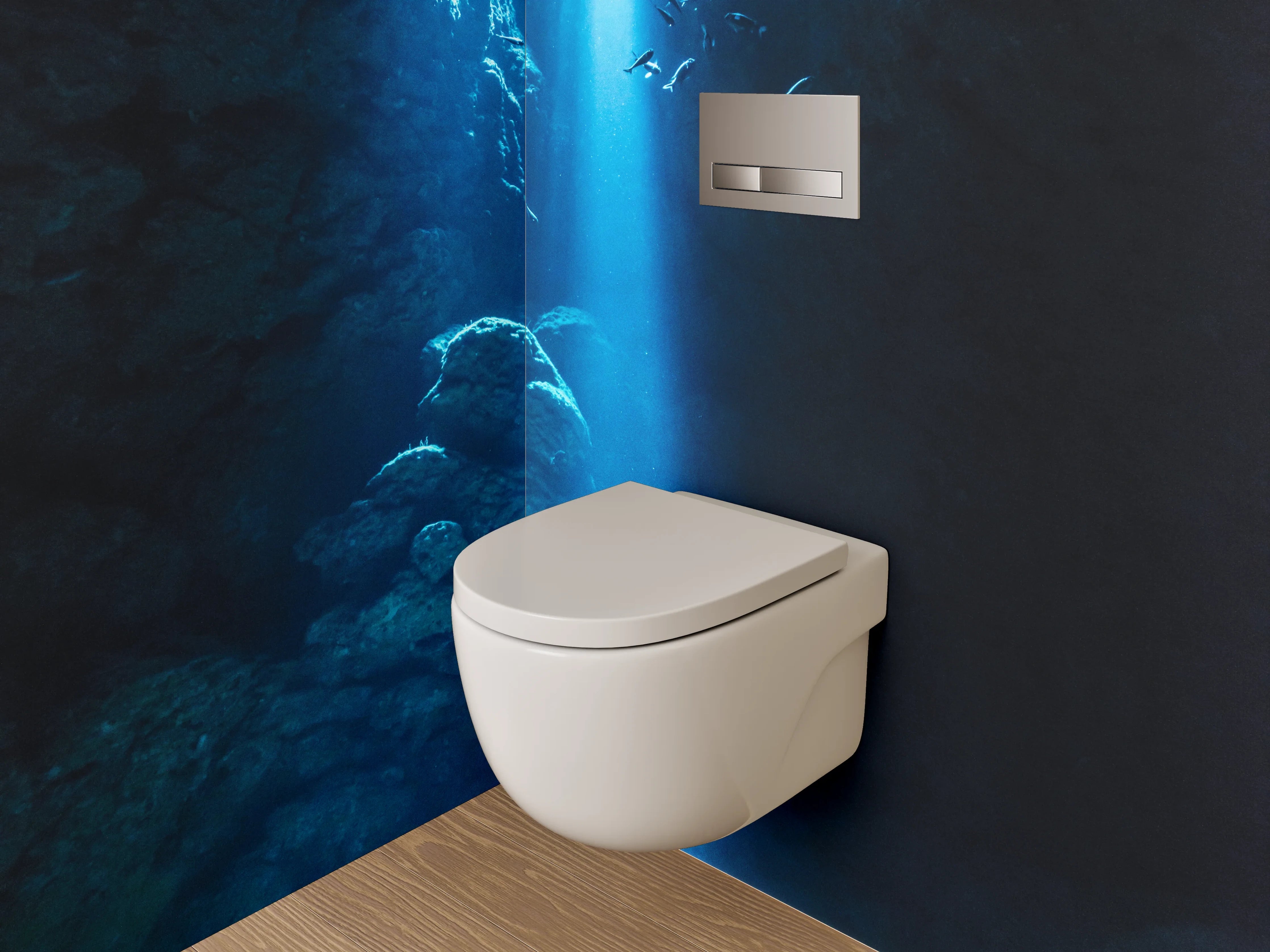 WC-Rückwand - Mystische Unterwasserhöhle Lichtstrahl