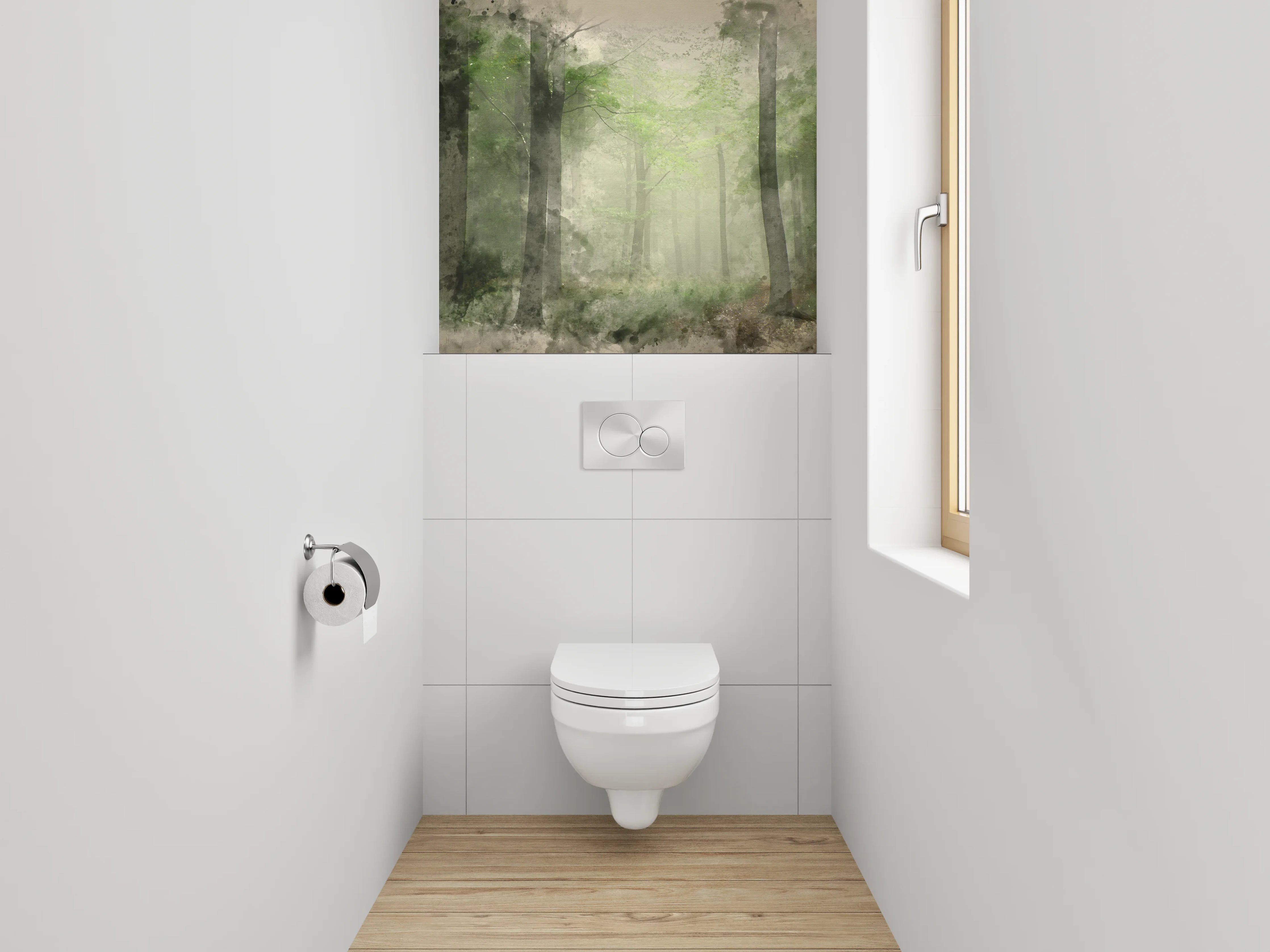 WC-Rückwand - Mystischer Aquarell-Wald Grün Grau
