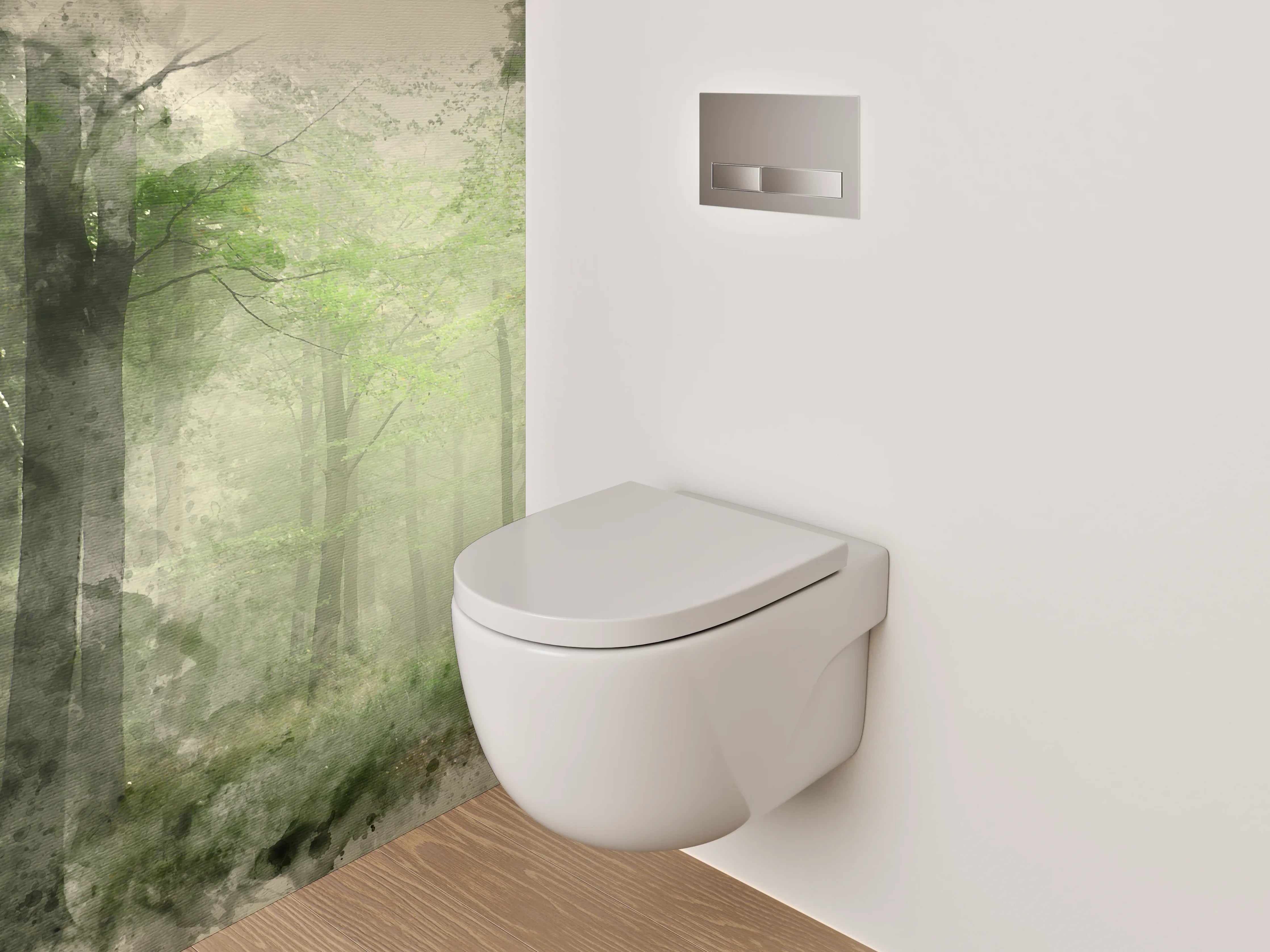 WC-Rückwand - Mystischer Aquarell-Wald Grün Grau
