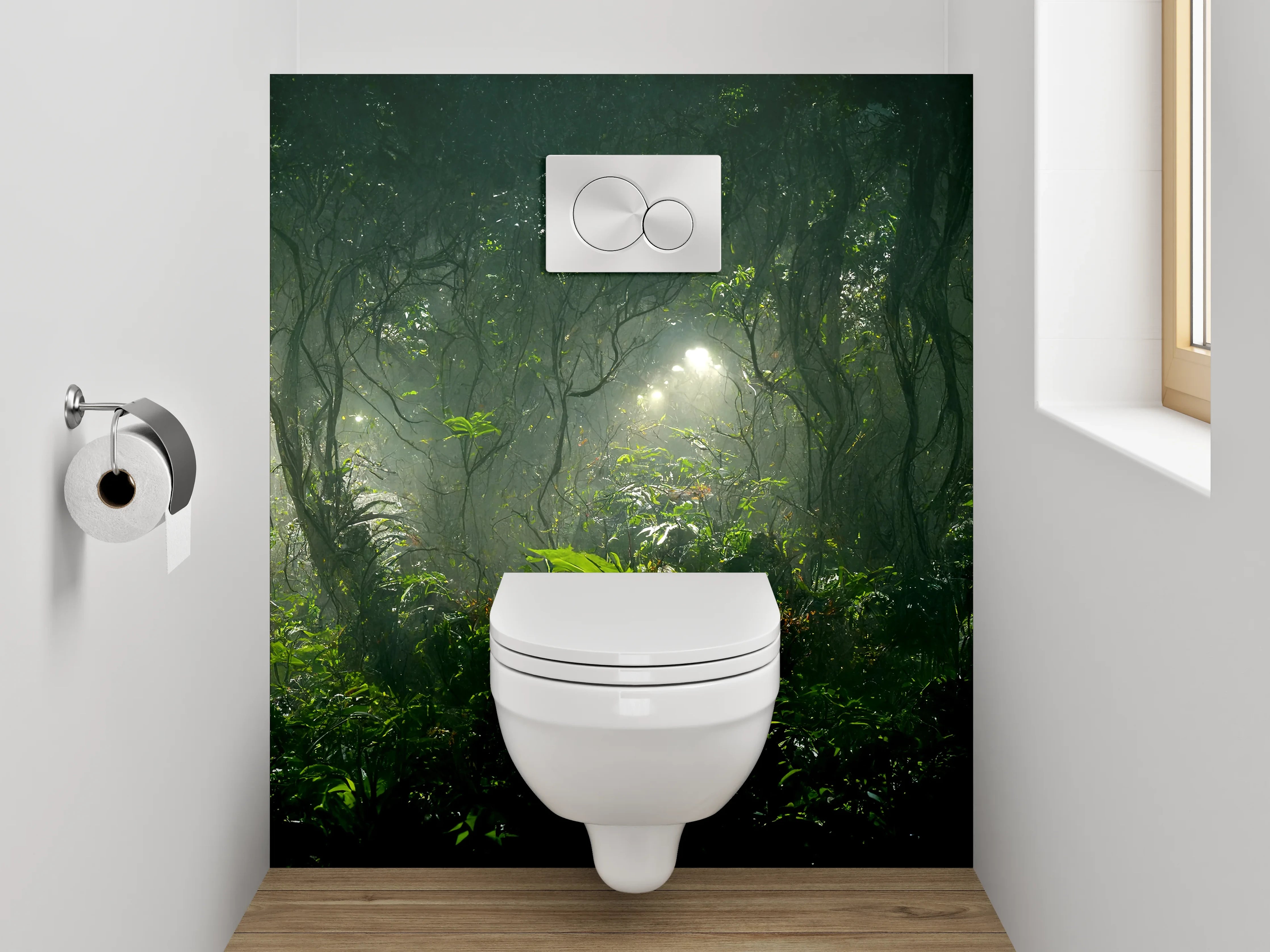 WC-Rückwand - Mystischer Dschungel im Morgenlicht