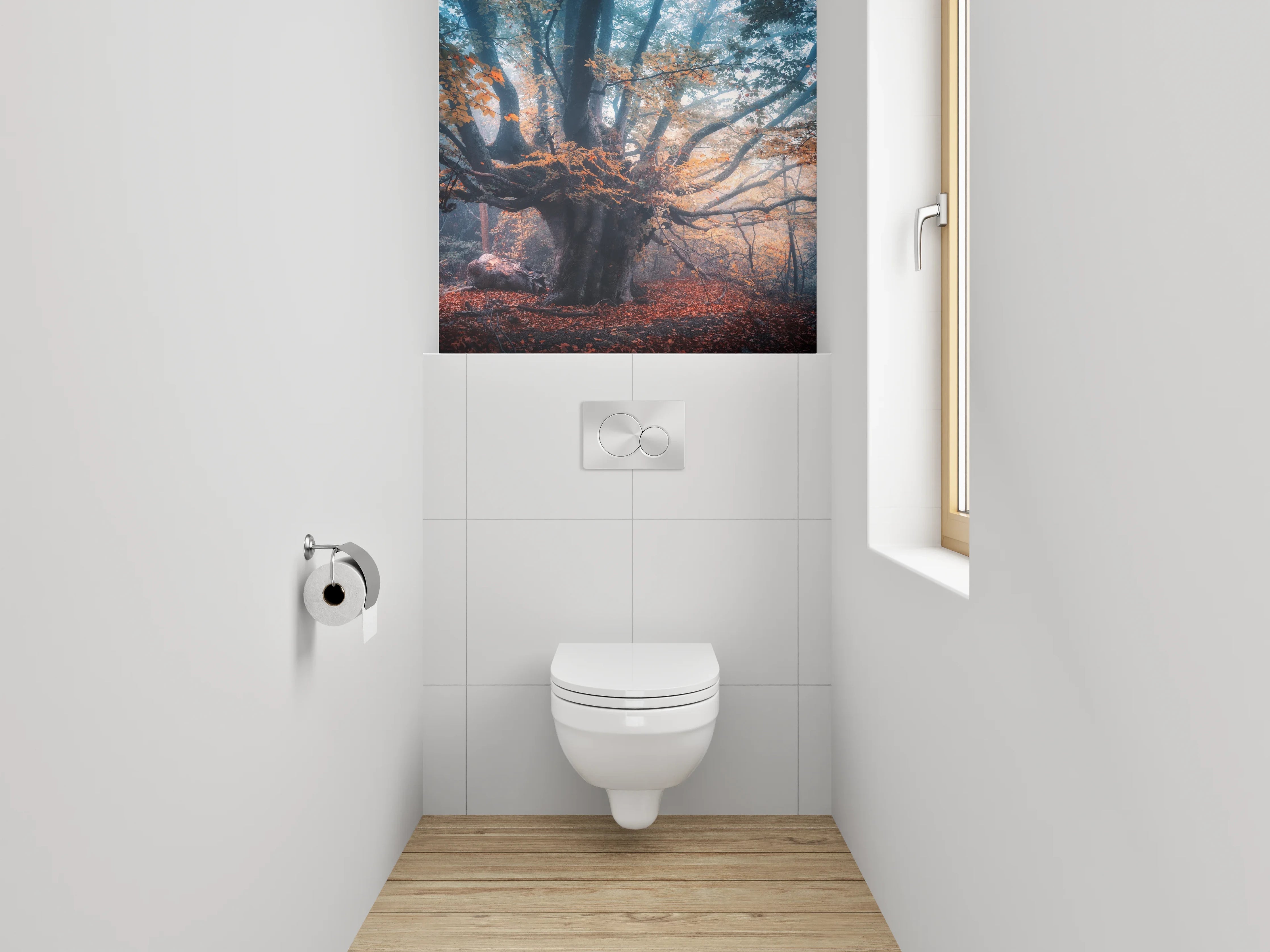 WC-Rückwand - Mystischer Herbstbaum im Nebelwald