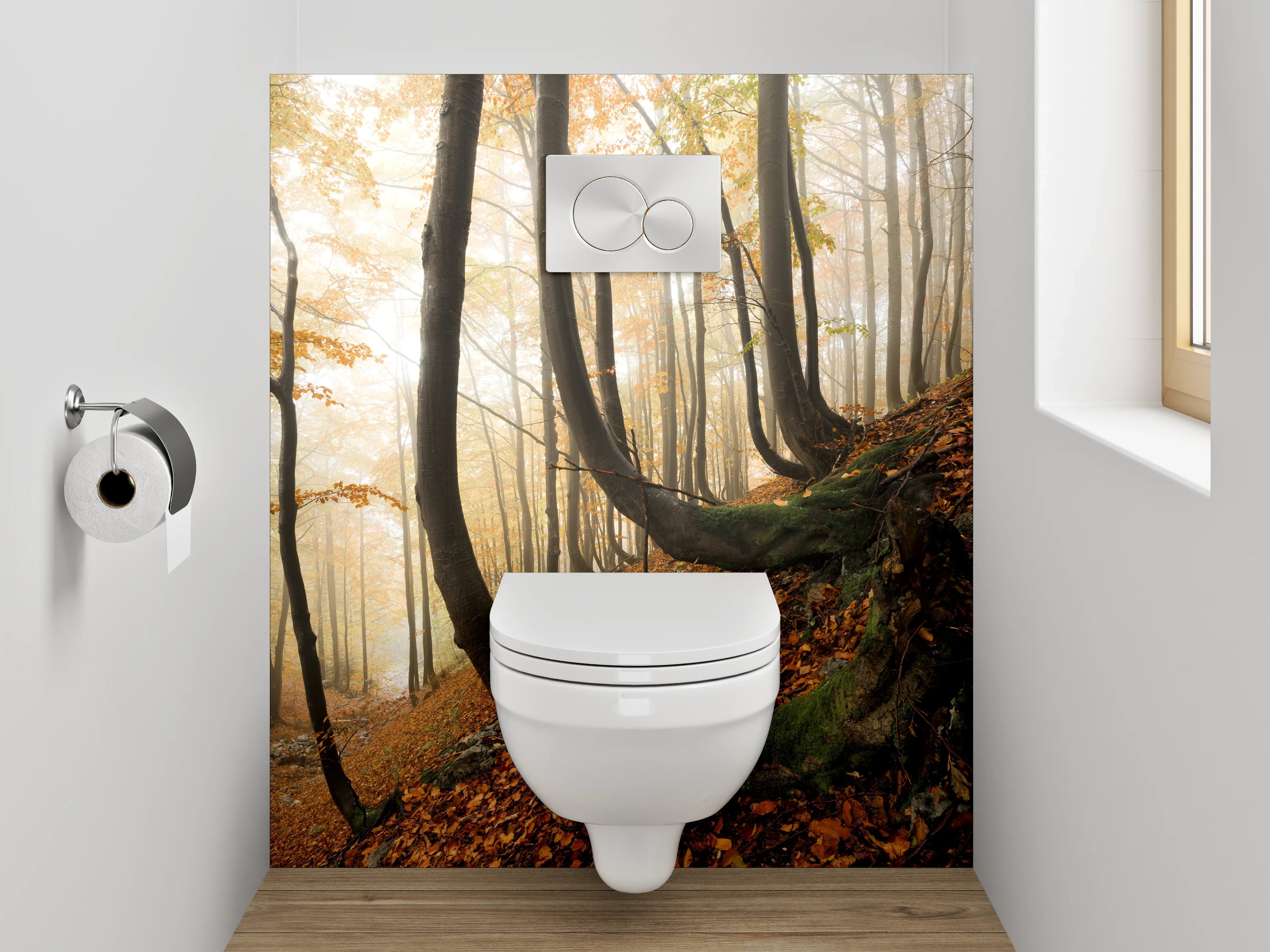 WC-Rückwand - Mystischer Herbstwald auf Hang