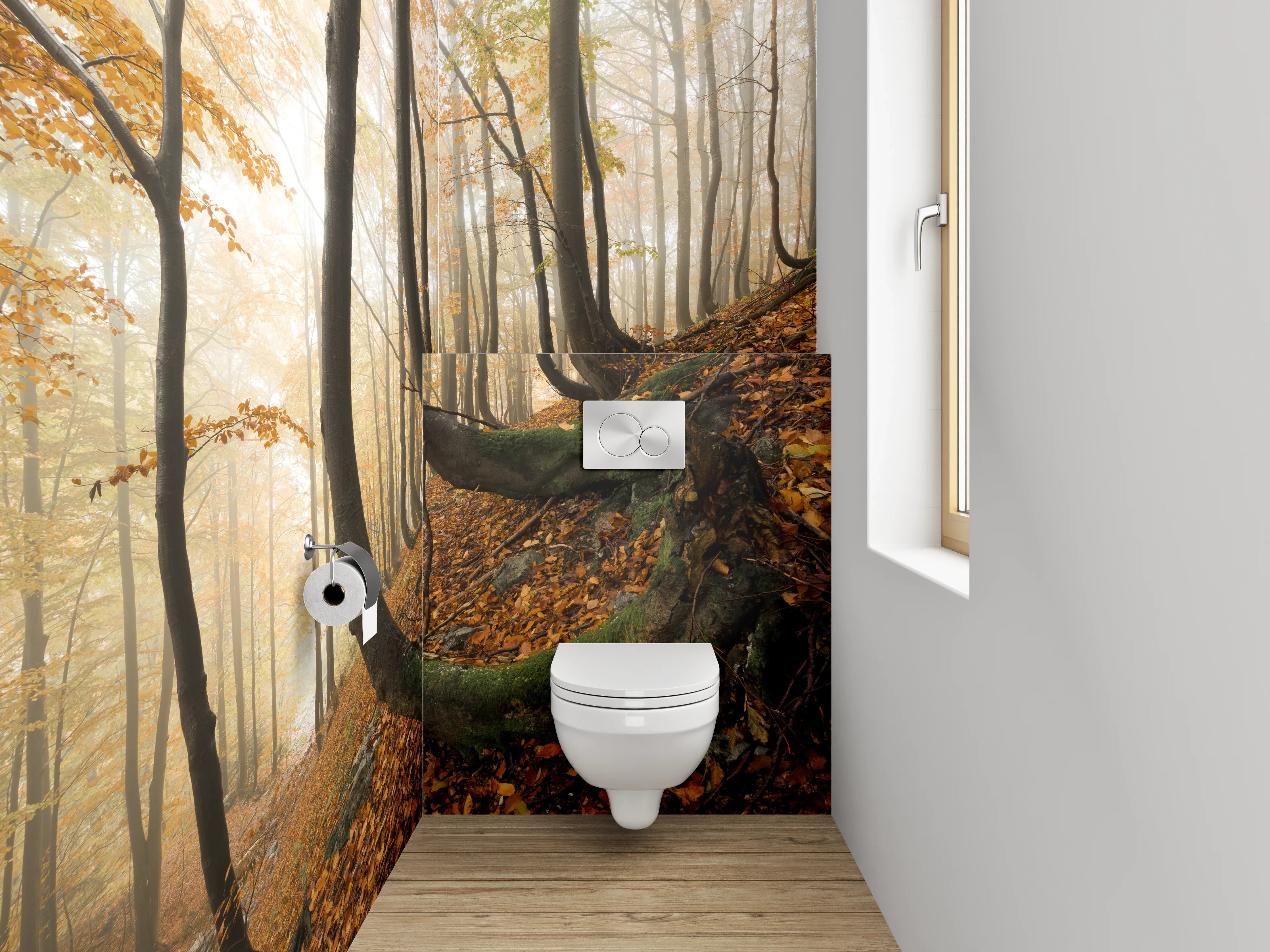 WC-Rückwand - Mystischer Herbstwald auf Hang