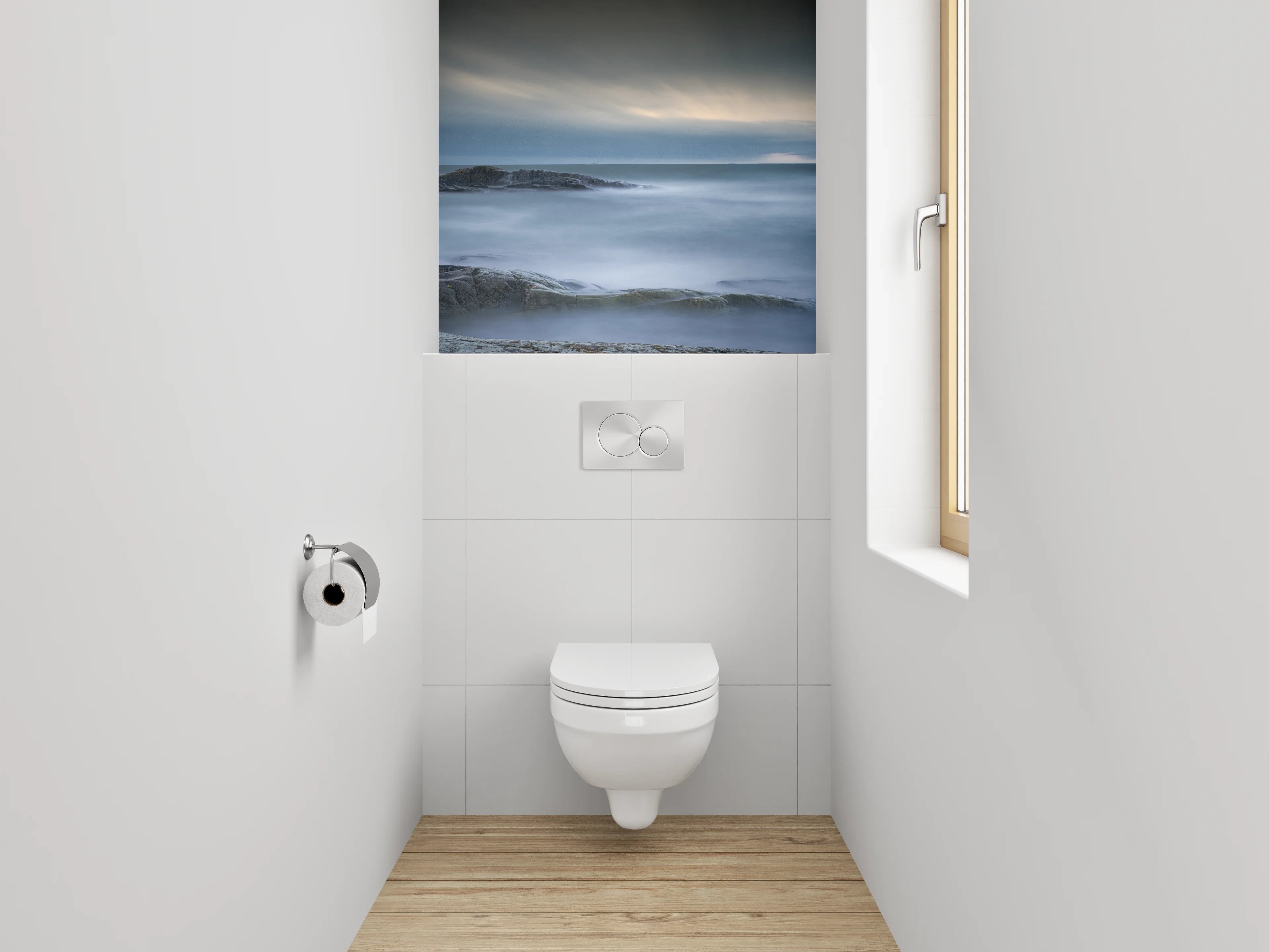 WC-Rückwand - Mystischer Küstenblick im sanften Abendlicht