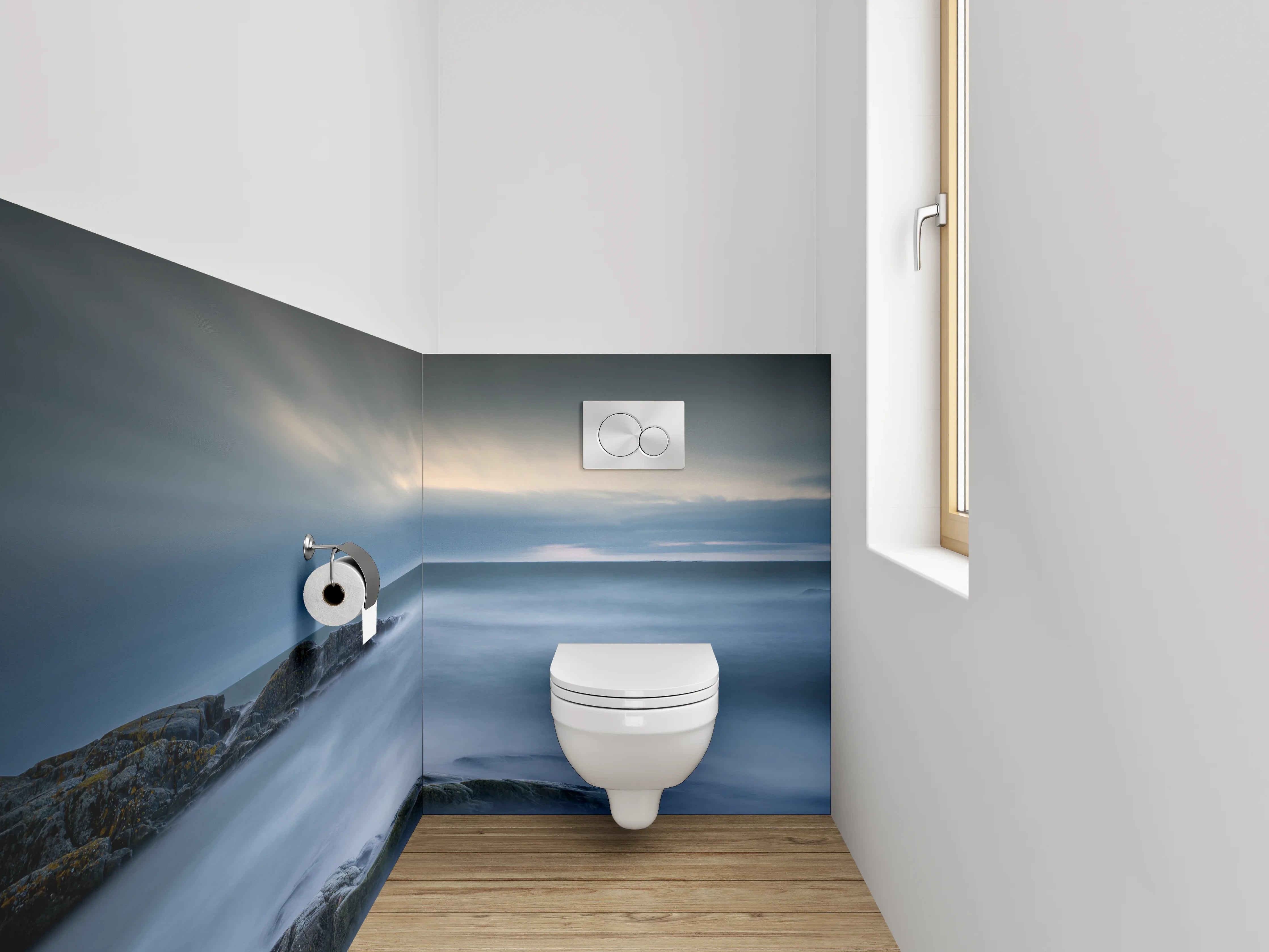 WC-Rückwand - Mystischer Küstenblick im sanften Abendlicht