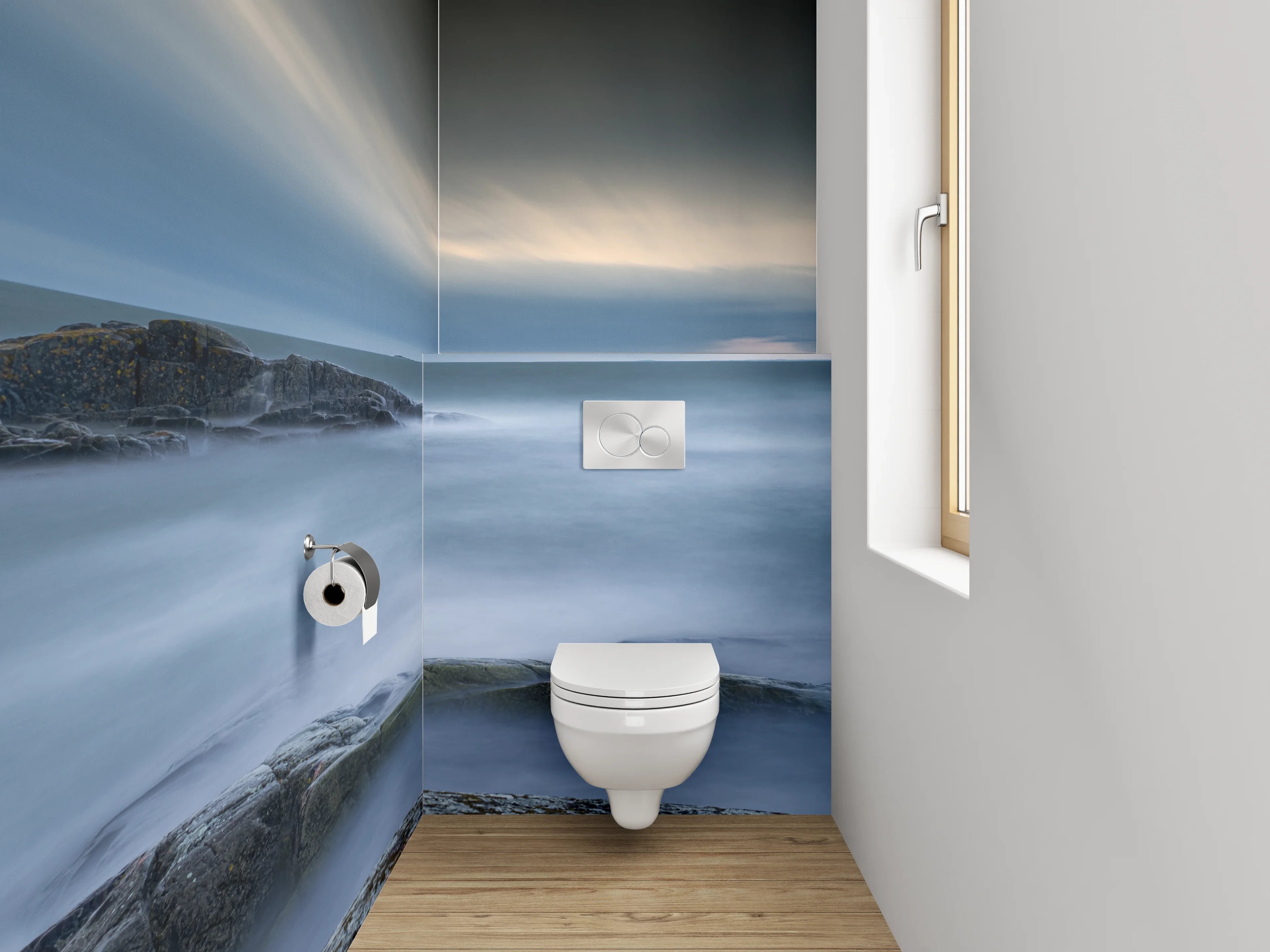 WC-Rückwand - Mystischer Küstenblick im sanften Abendlicht