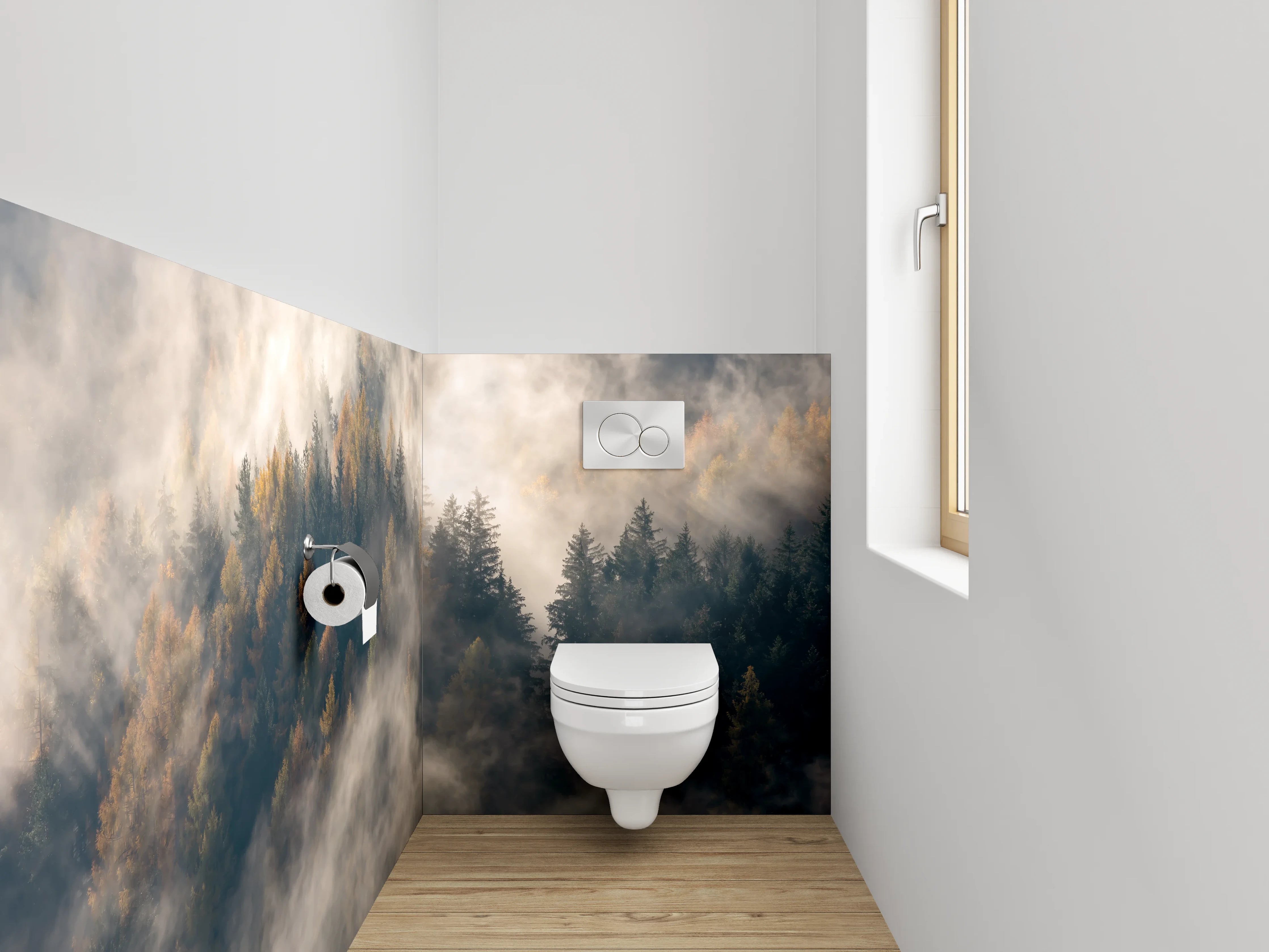 WC-Rückwand - Mystischer Nebelwald Fotokunst