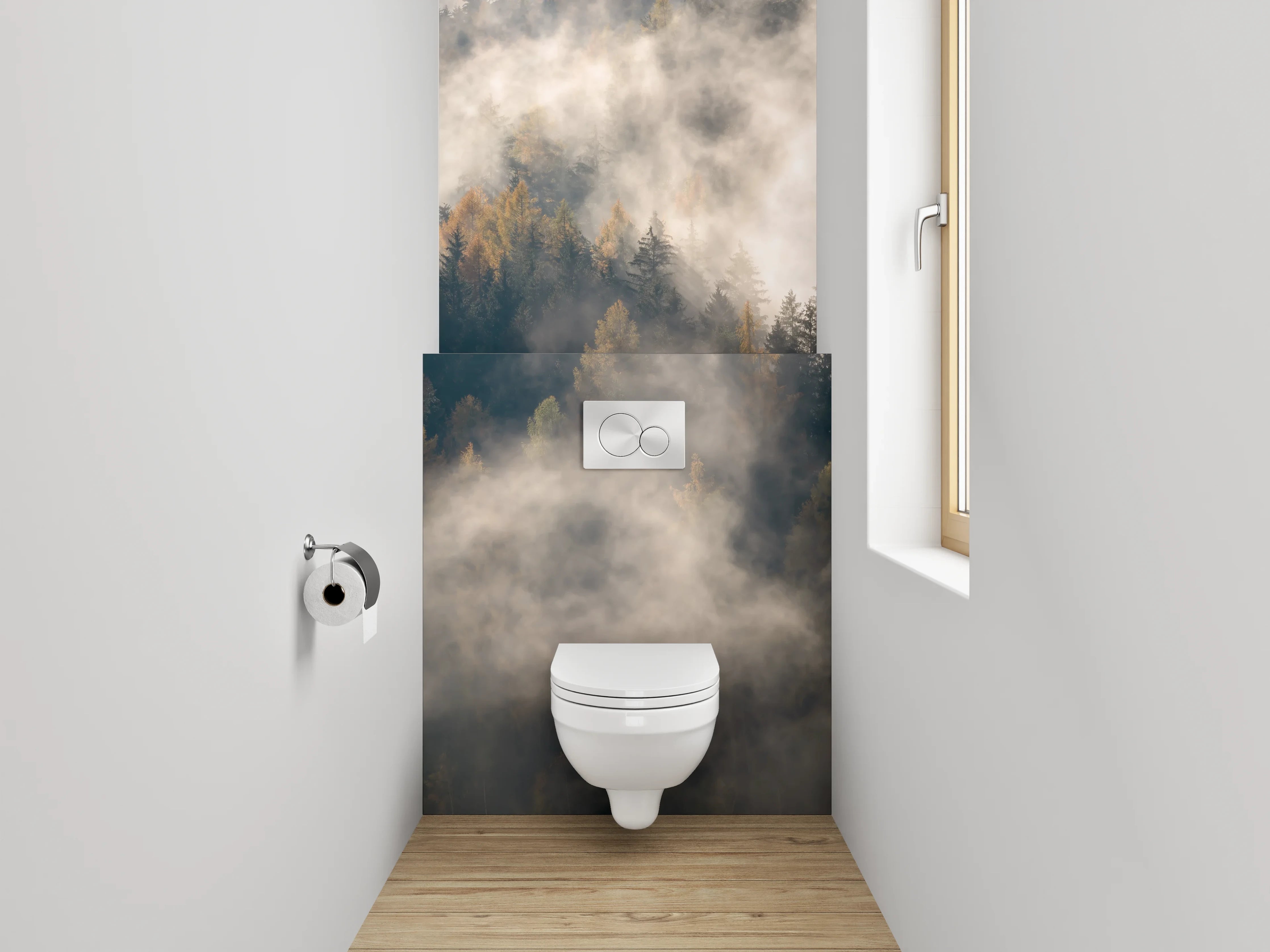 WC-Rückwand - Mystischer Nebelwald Fotokunst