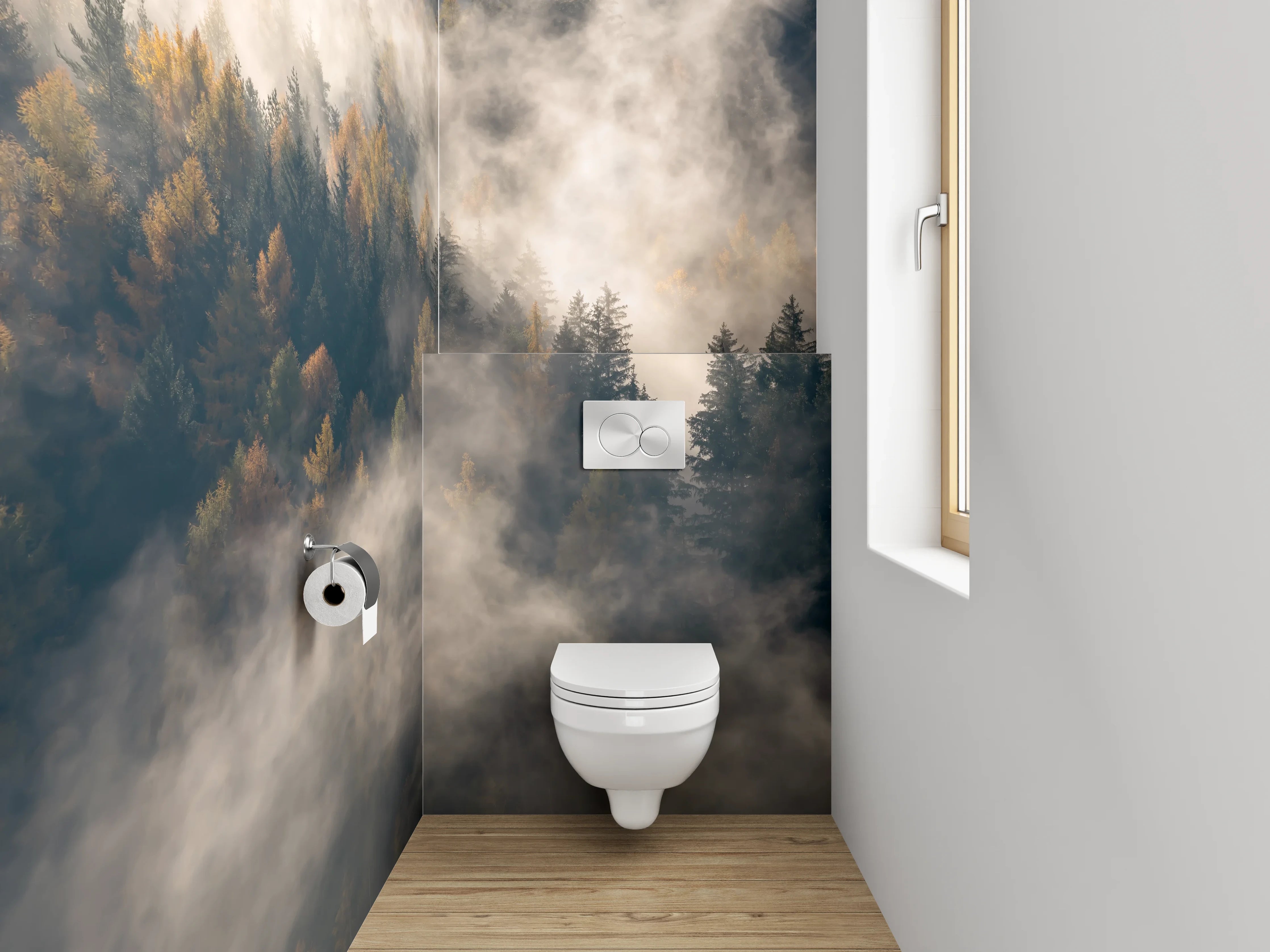WC-Rückwand - Mystischer Nebelwald Fotokunst