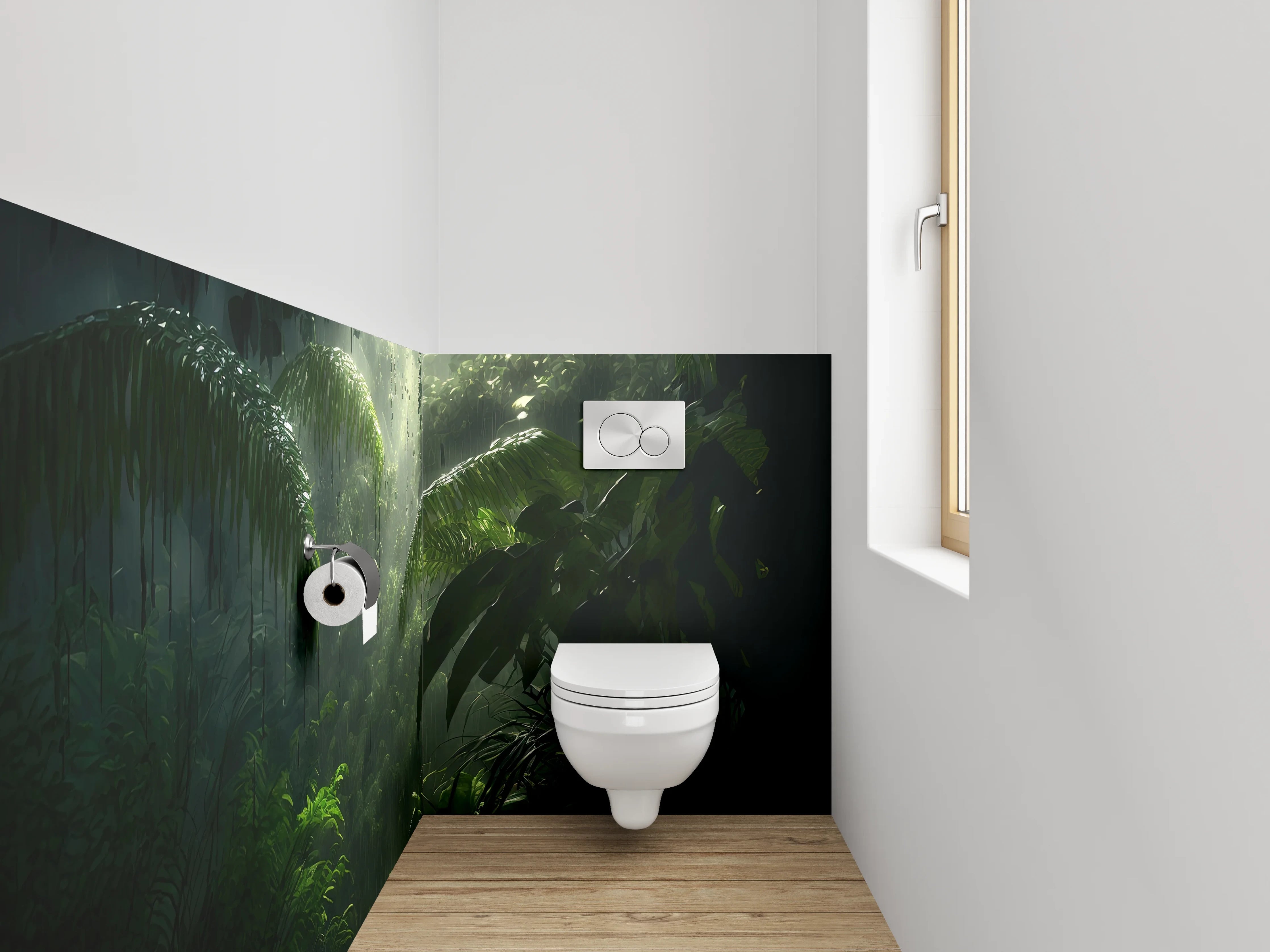 WC-Rückwand - Mystischer Regenwald Dschungel Lichtstrahlen