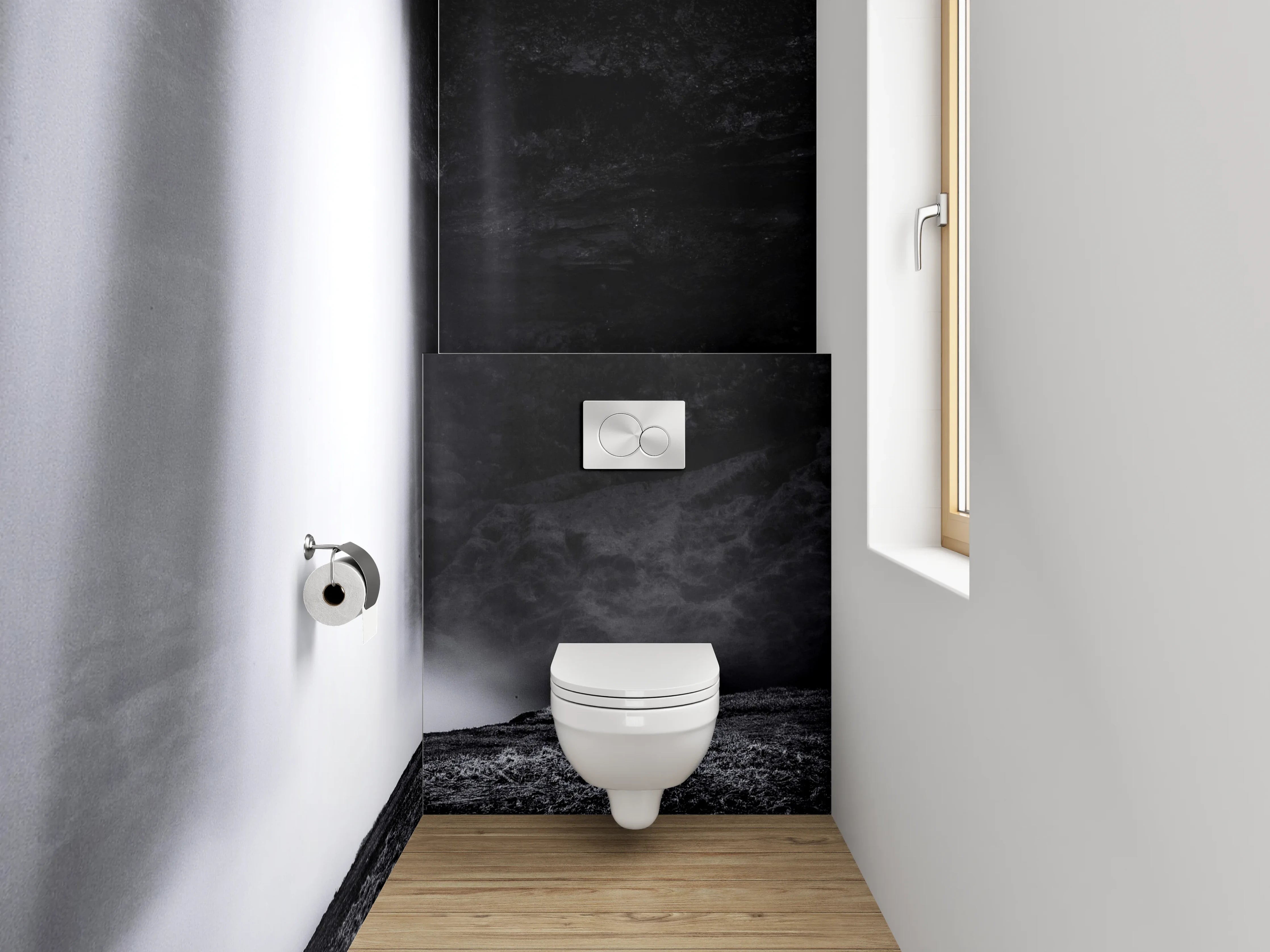 WC-Rückwand - Mystischer Schwarz-Weiß Wasserfall