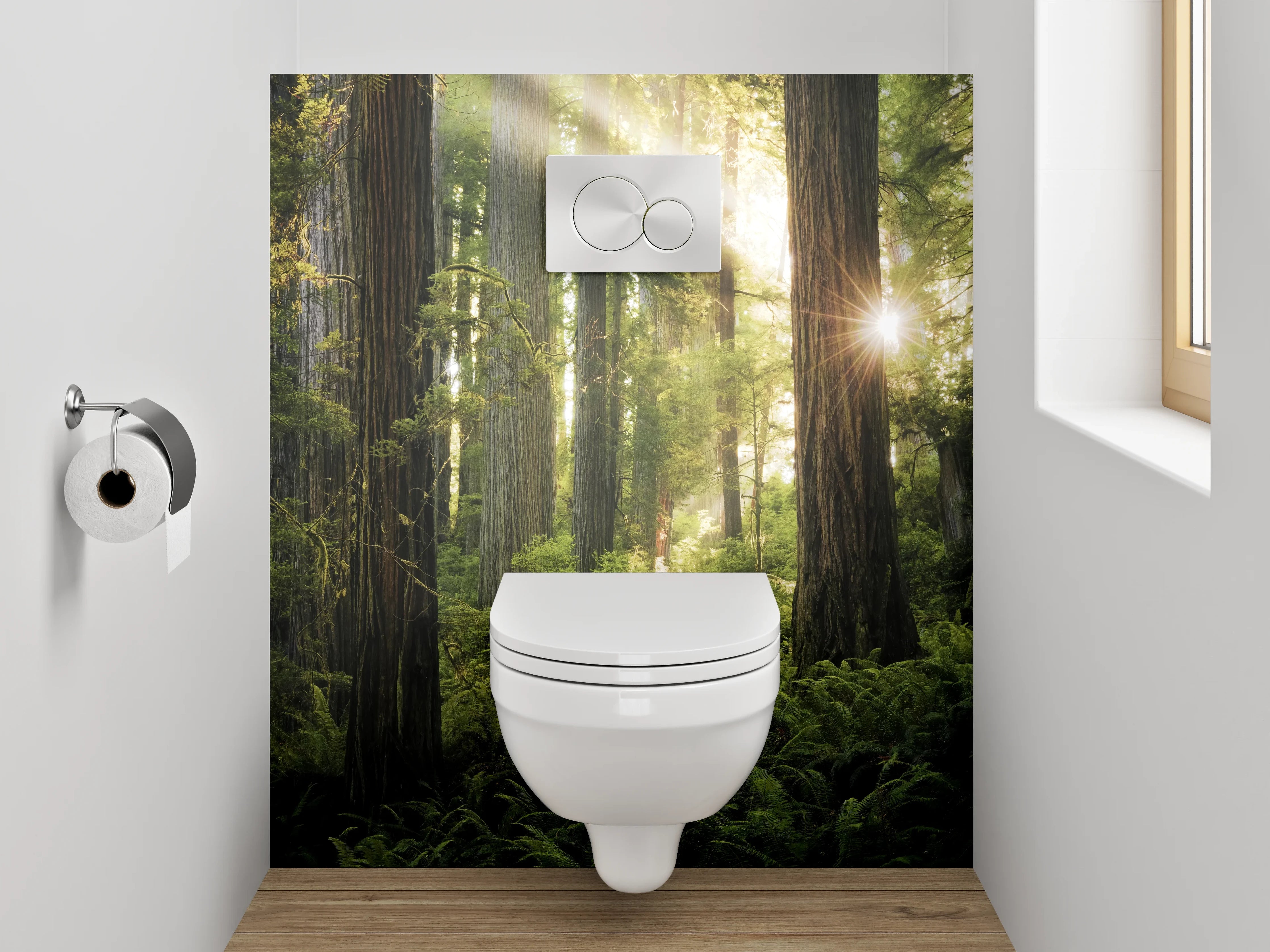 WC-Rückwand - Mystischer Wald Sonnenstrahlen