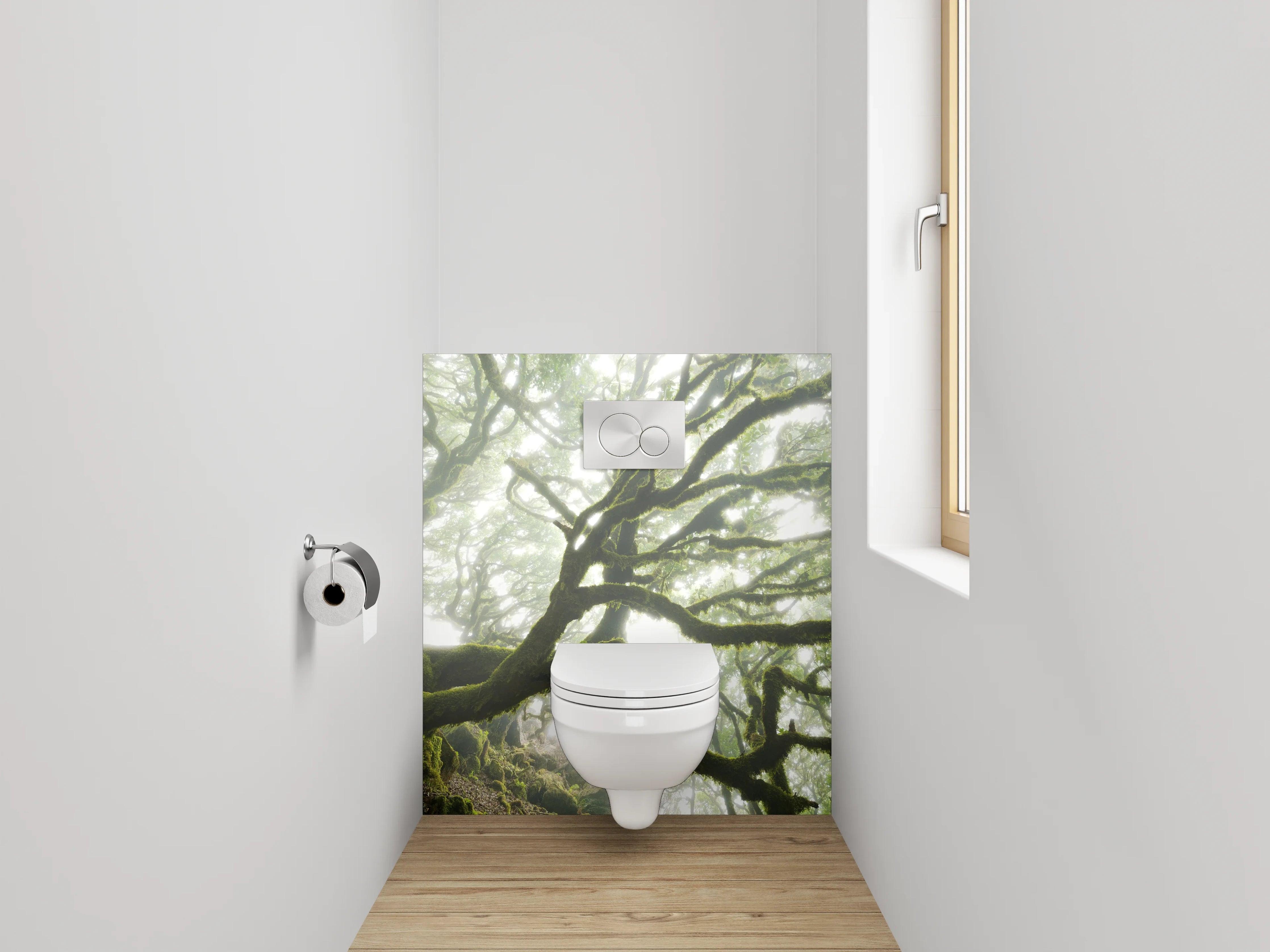 WC-Rückwand - Mystischer Wald im Morgendunst