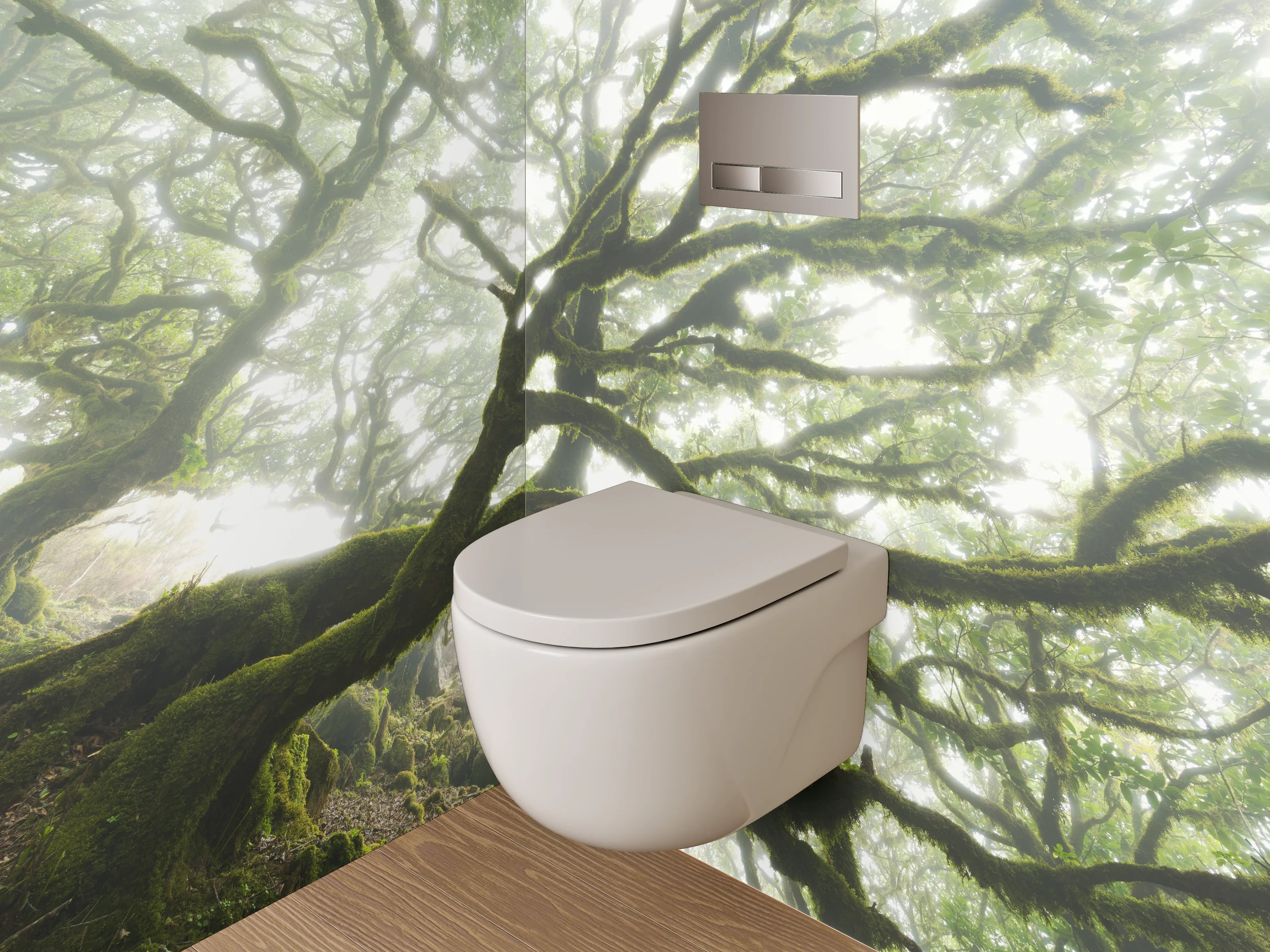 WC-Rückwand - Mystischer Wald im Morgendunst