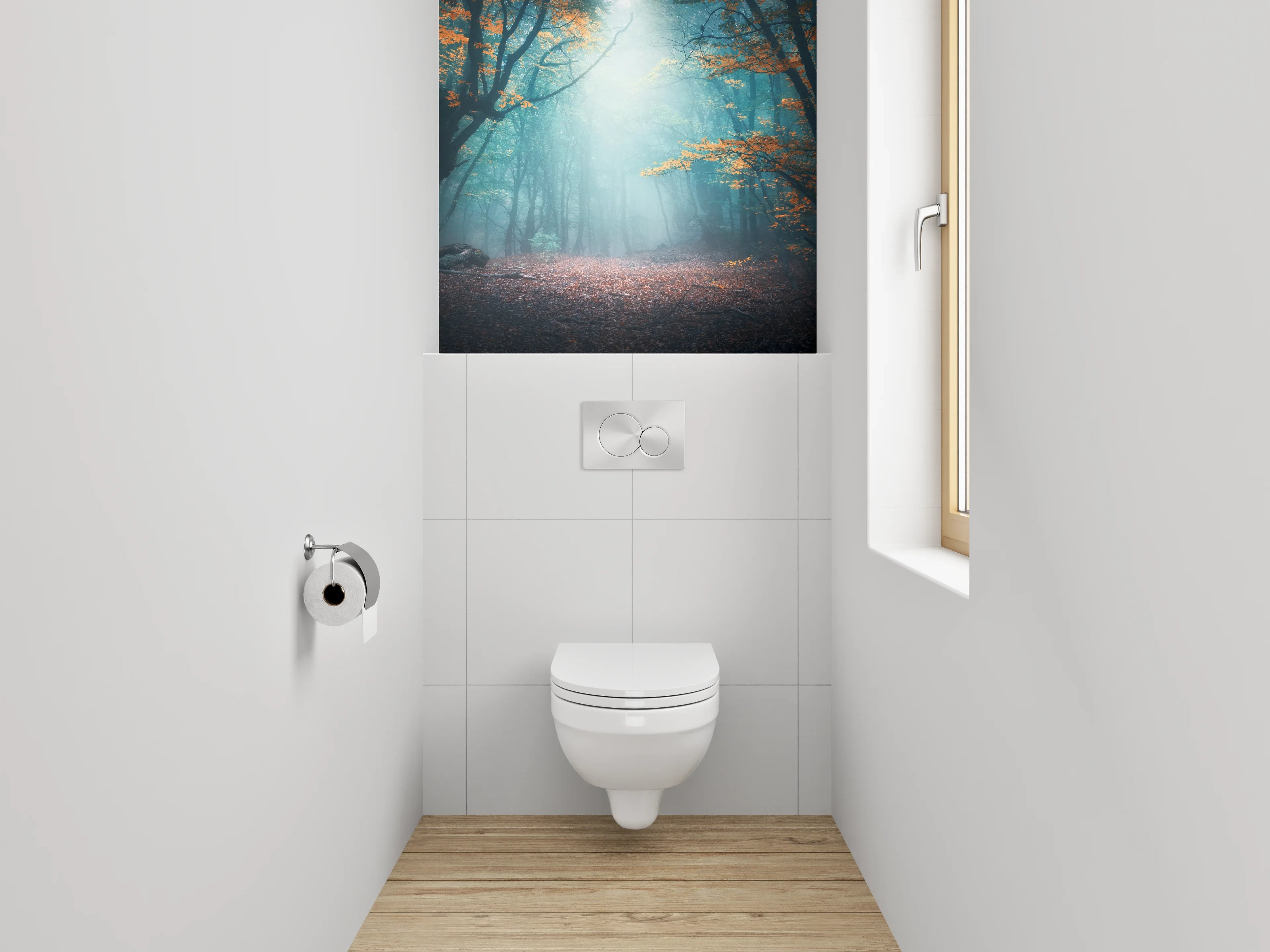 WC-Rückwand - Mystischer Wald im Morgenlicht