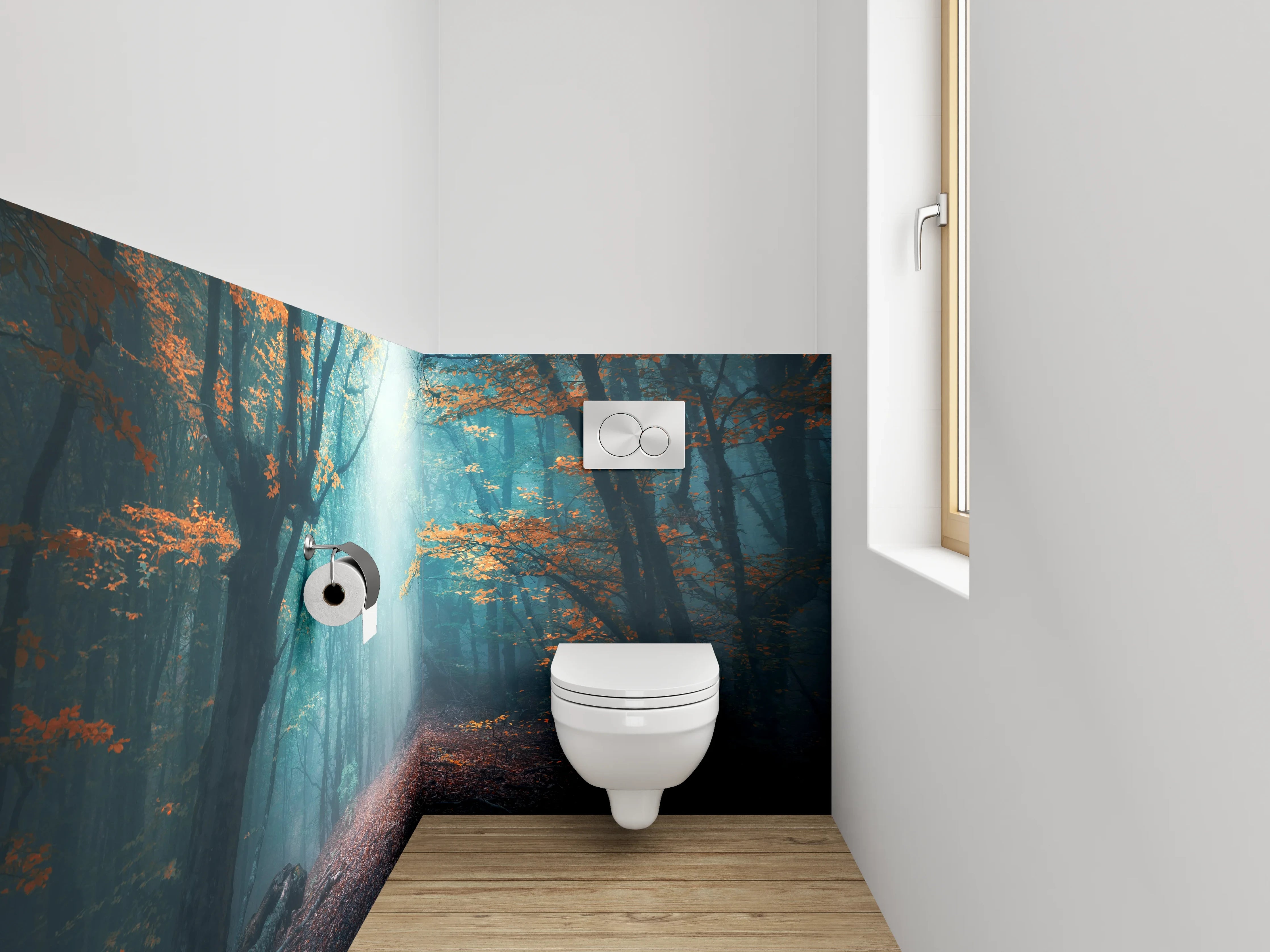 WC-Rückwand - Mystischer Wald im Morgenlicht