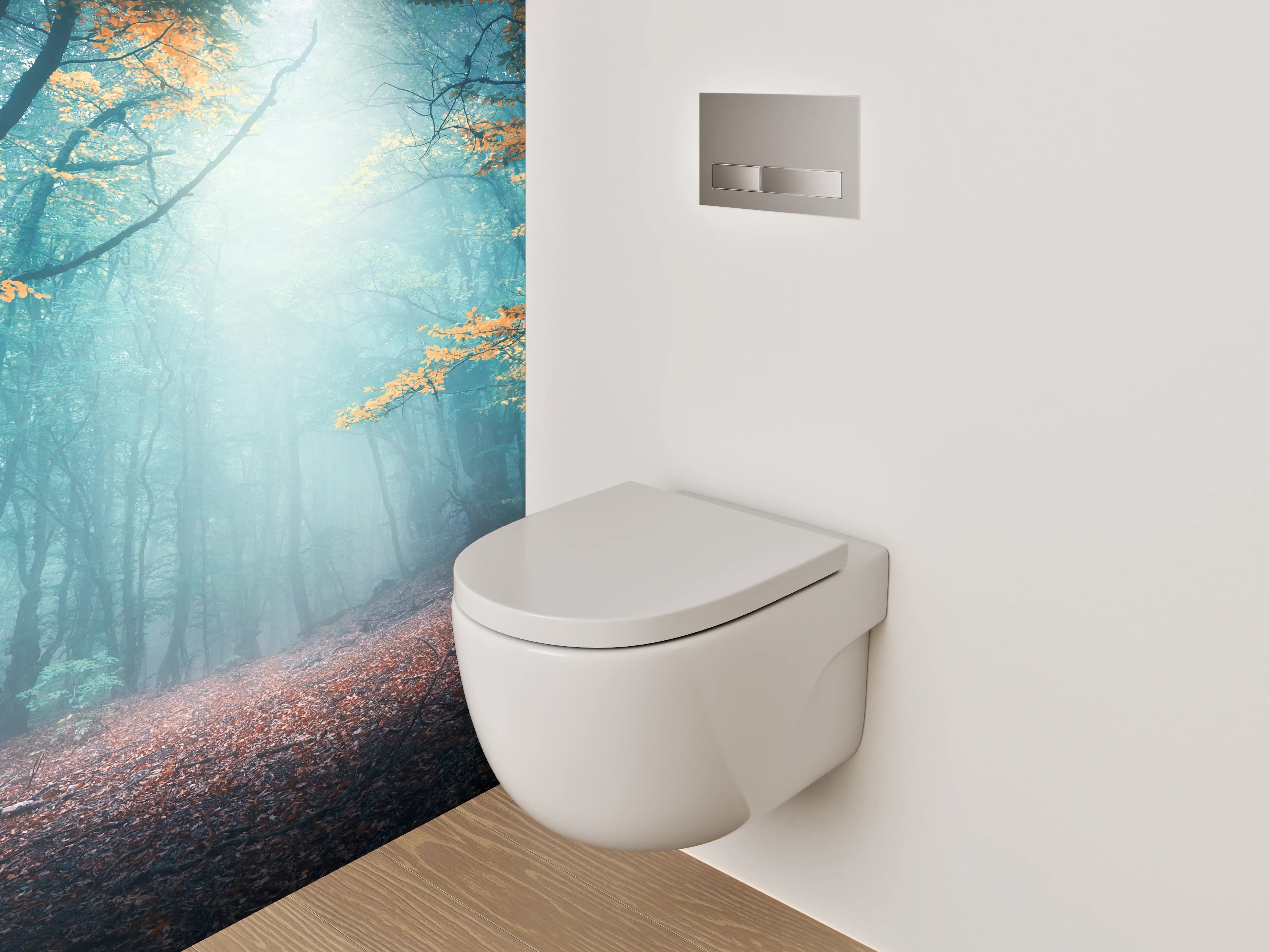 WC-Rückwand - Mystischer Wald im Morgenlicht