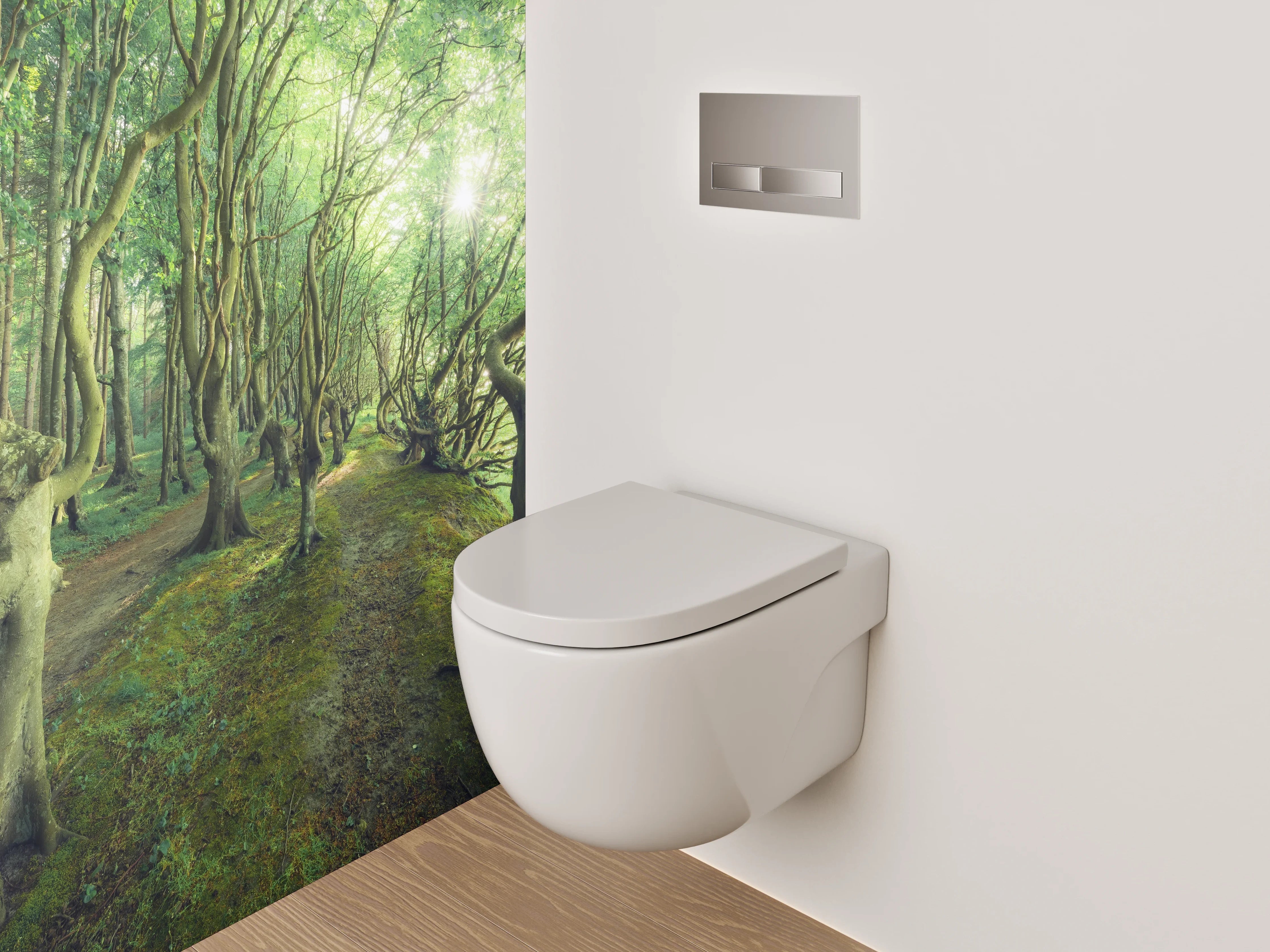 WC-Rückwand - Mystischer Wald im Sonnenlicht