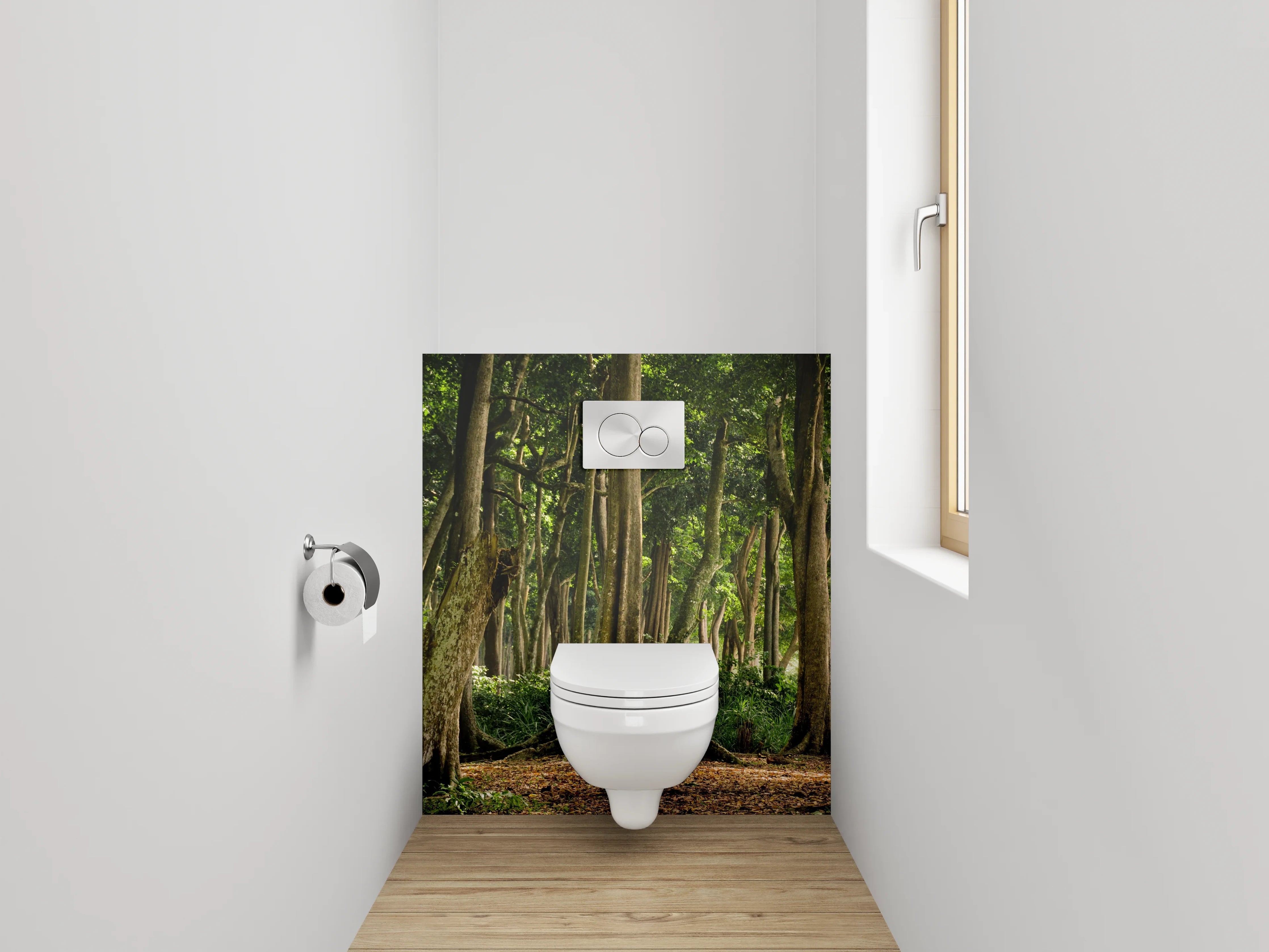 WC-Rückwand - Mystischer Wald im Sonnenschein