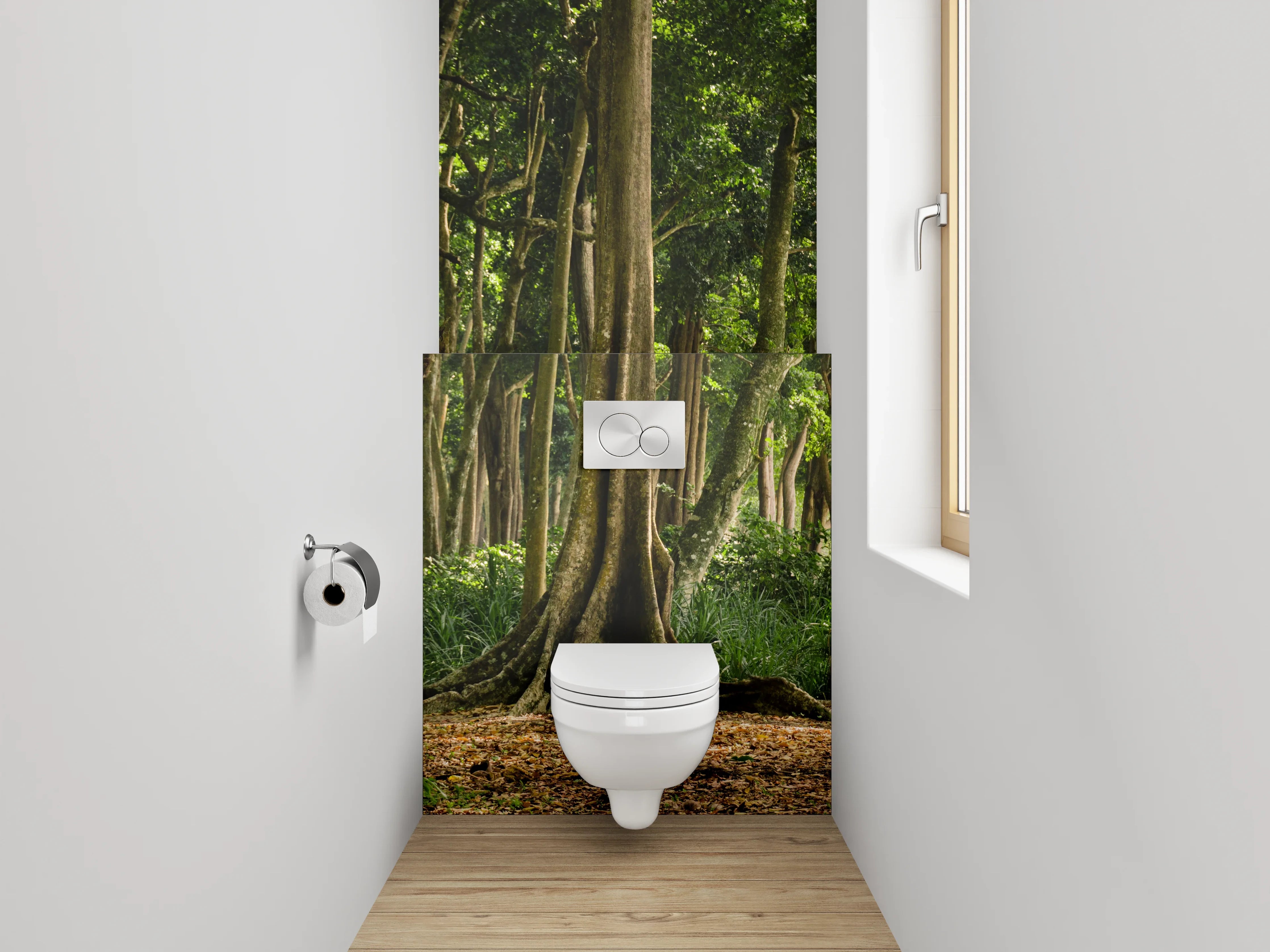 WC-Rückwand - Mystischer Wald im Sonnenschein
