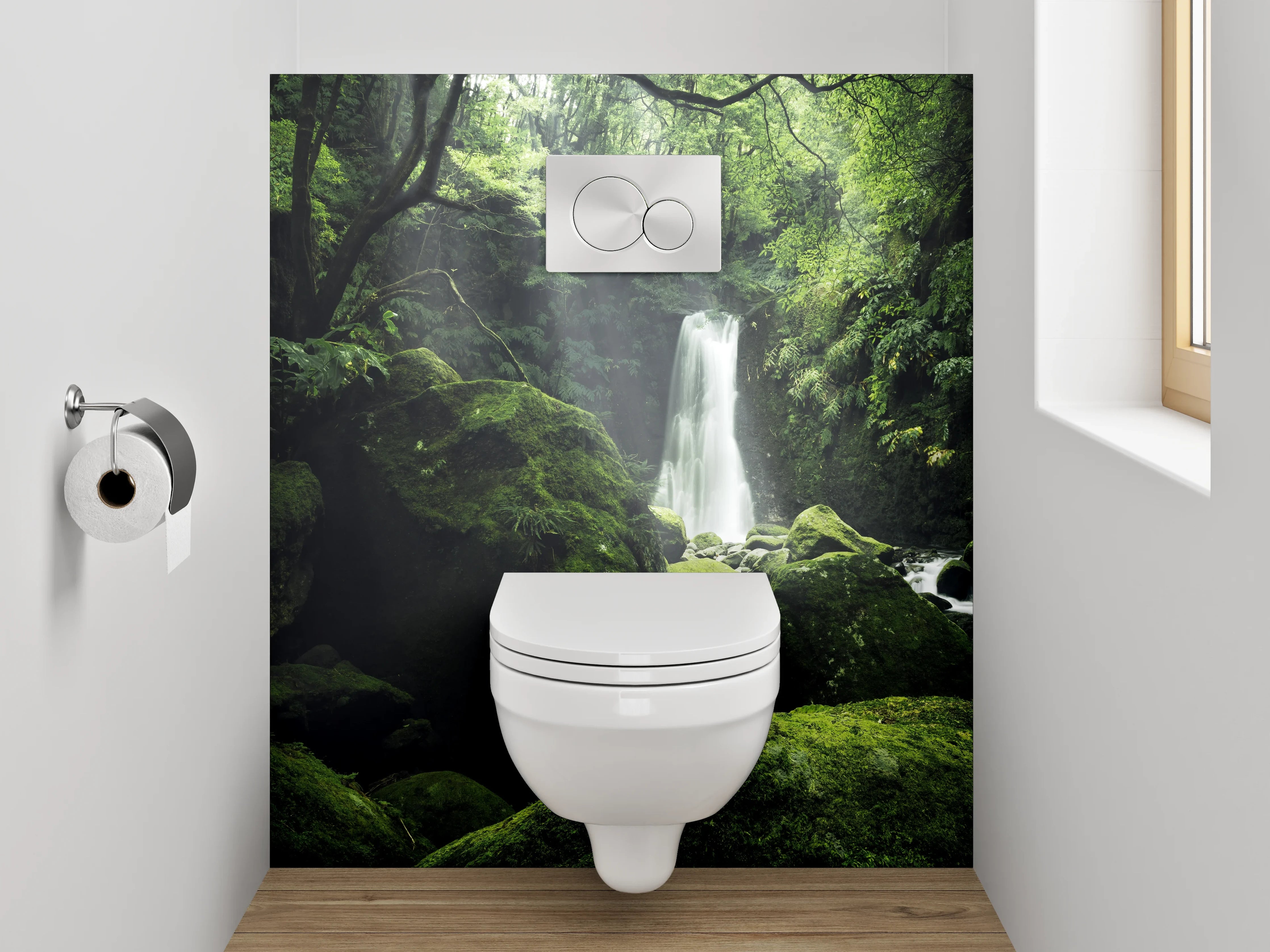WC-Rückwand - Mystischer Wald mit Wasserfall