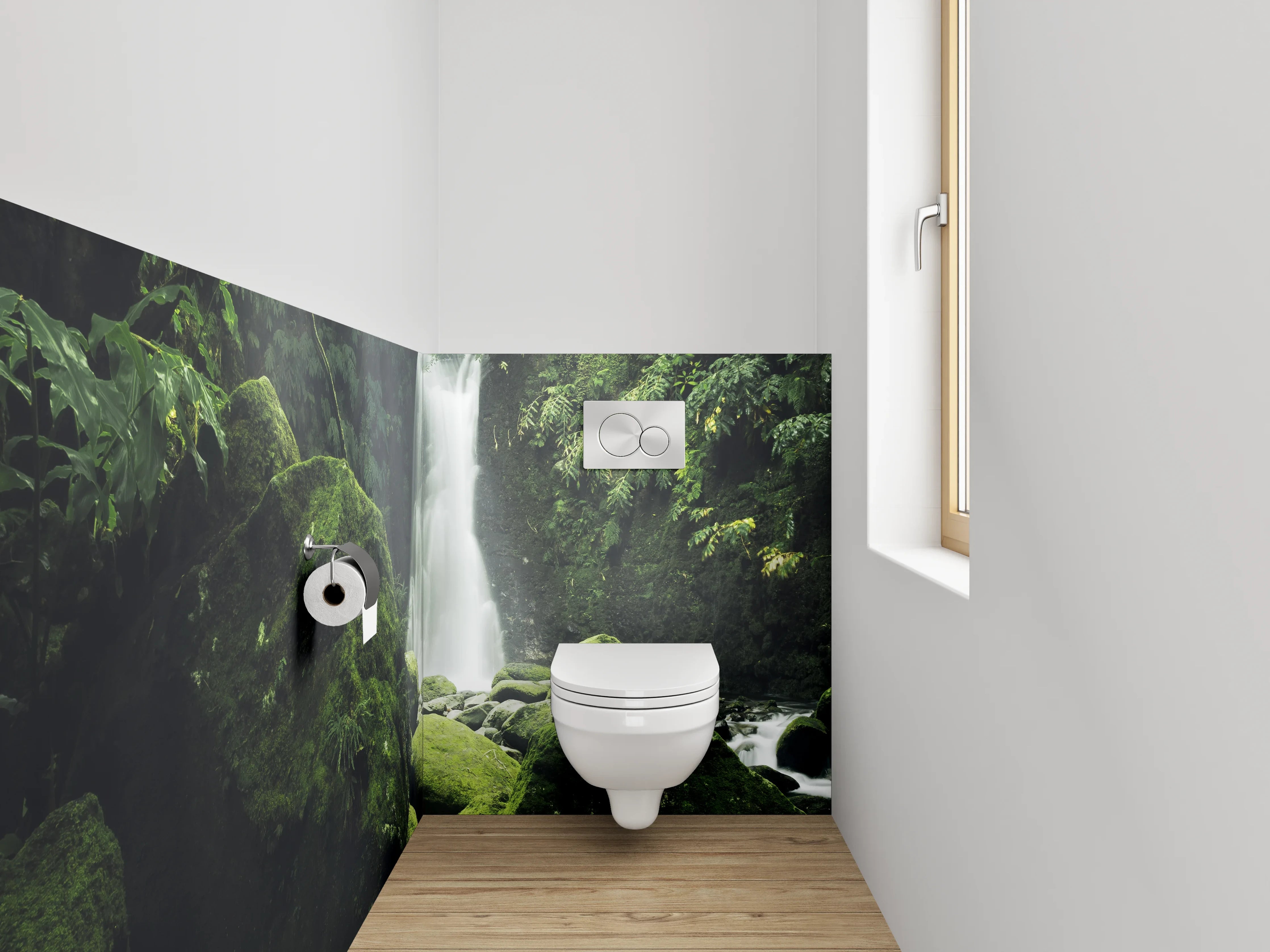 WC-Rückwand - Mystischer Wald mit Wasserfall