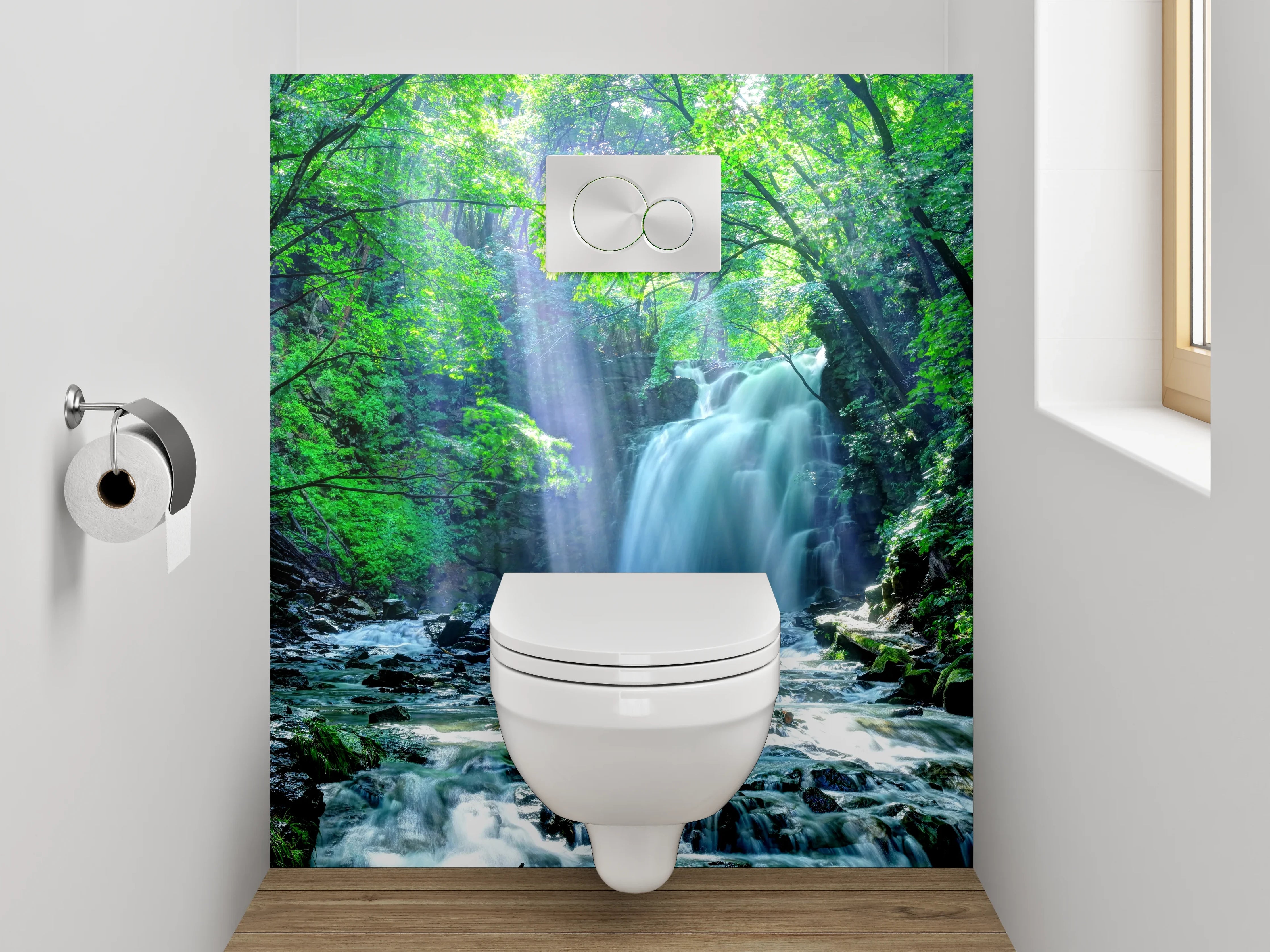WC-Rückwand - Mystischer Waldwasserfall Naturidylle