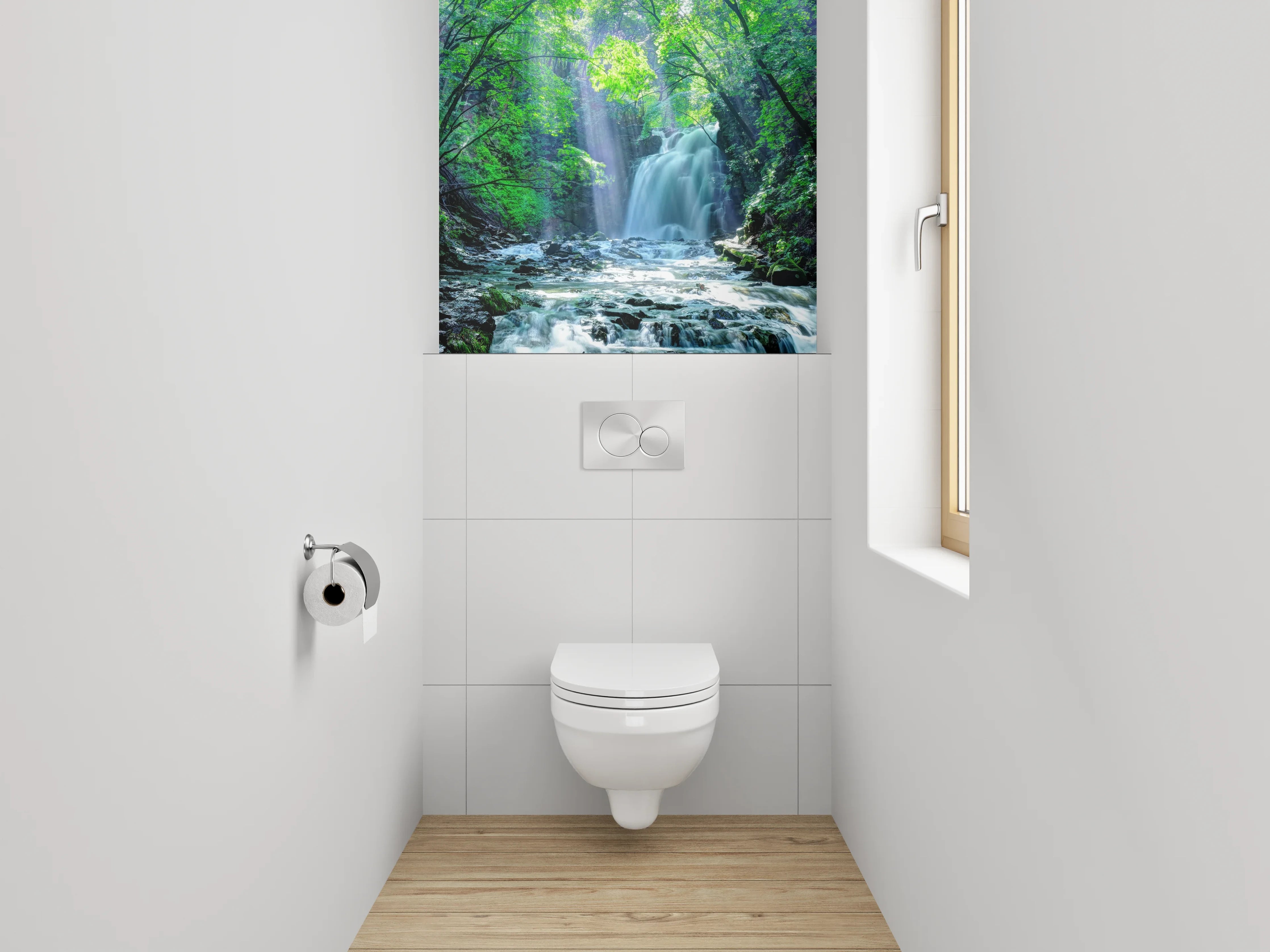 WC-Rückwand - Mystischer Waldwasserfall Naturidylle