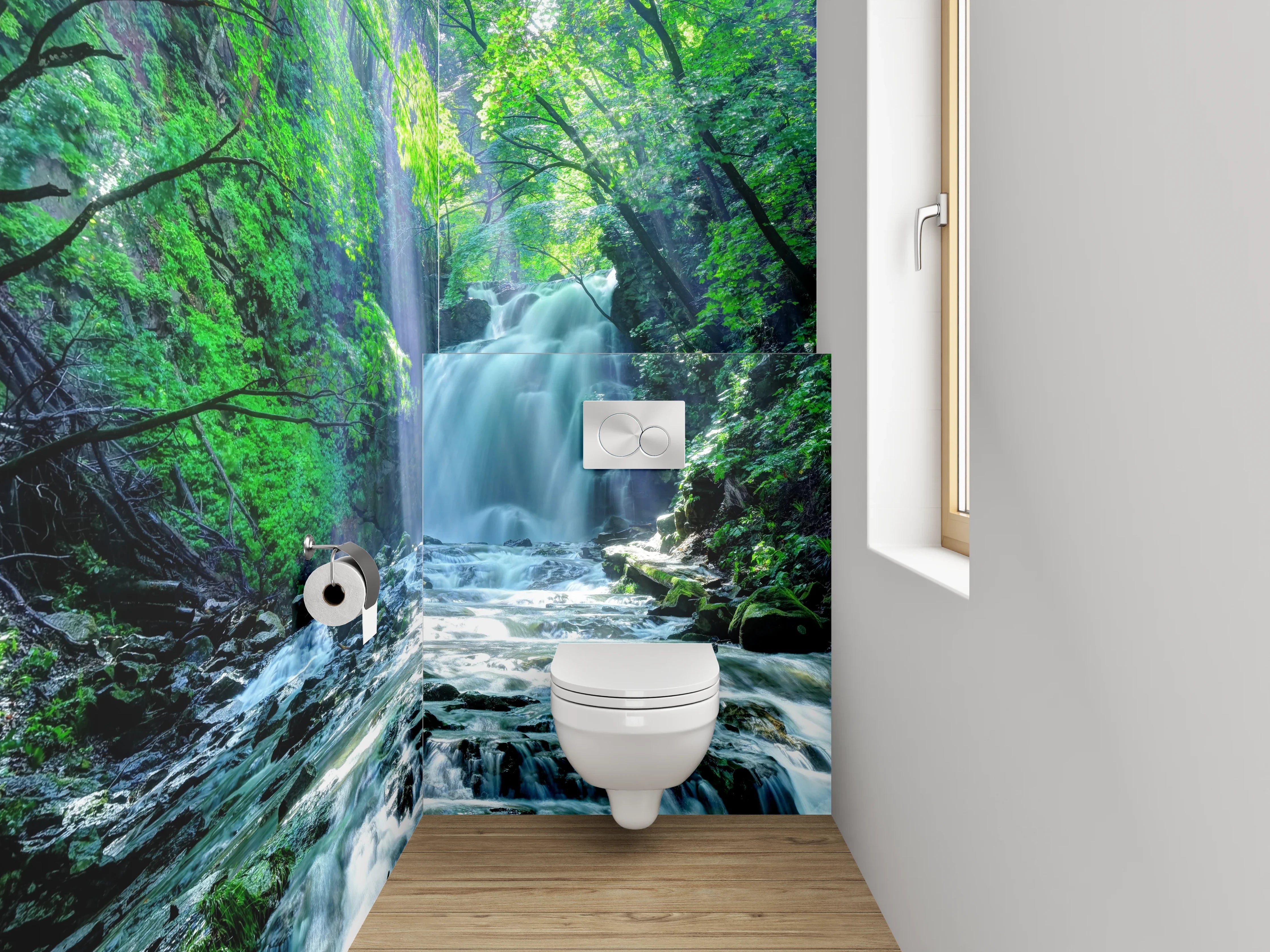 WC-Rückwand - Mystischer Waldwasserfall Naturidylle
