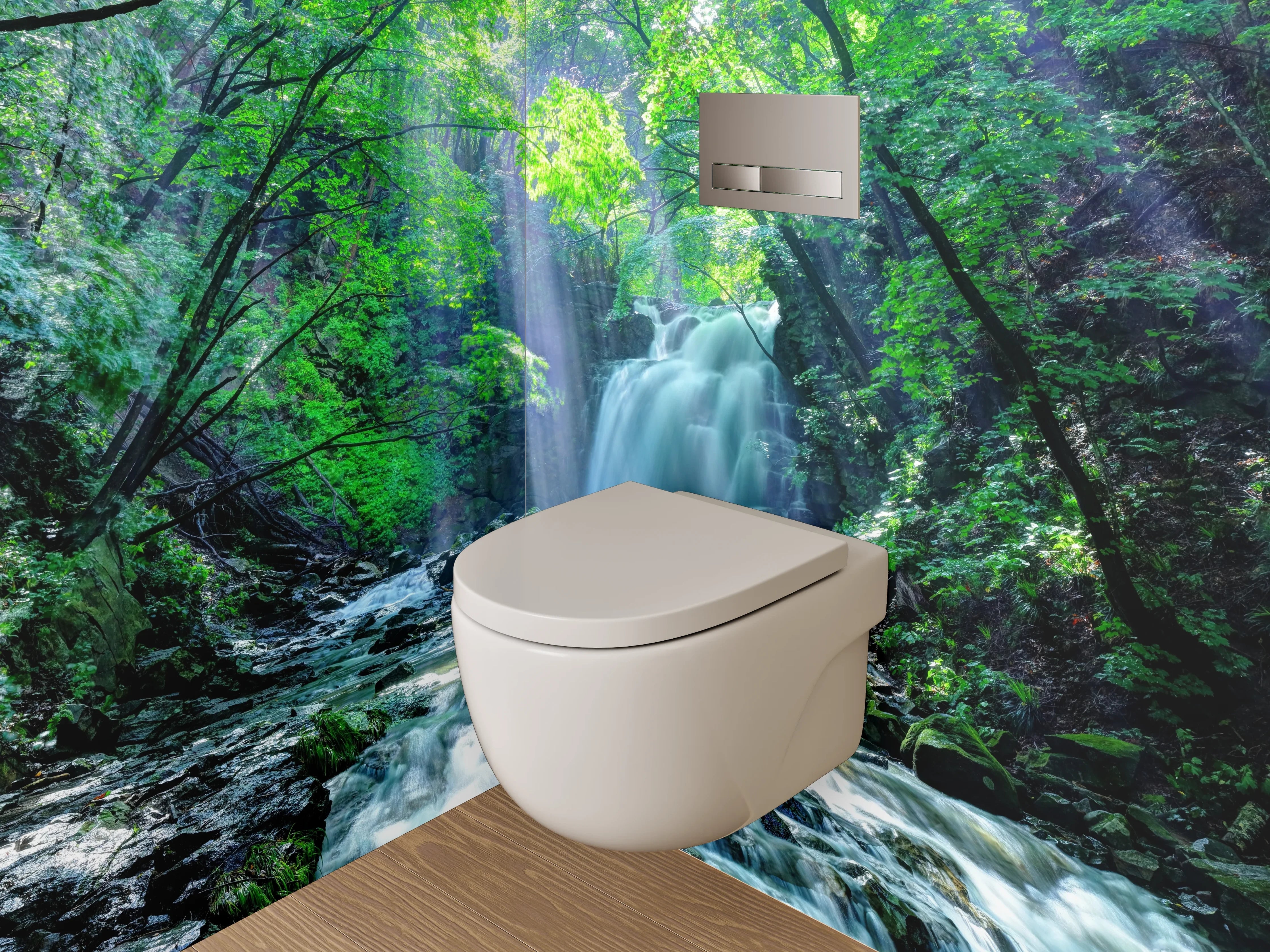 WC-Rückwand - Mystischer Waldwasserfall Naturidylle