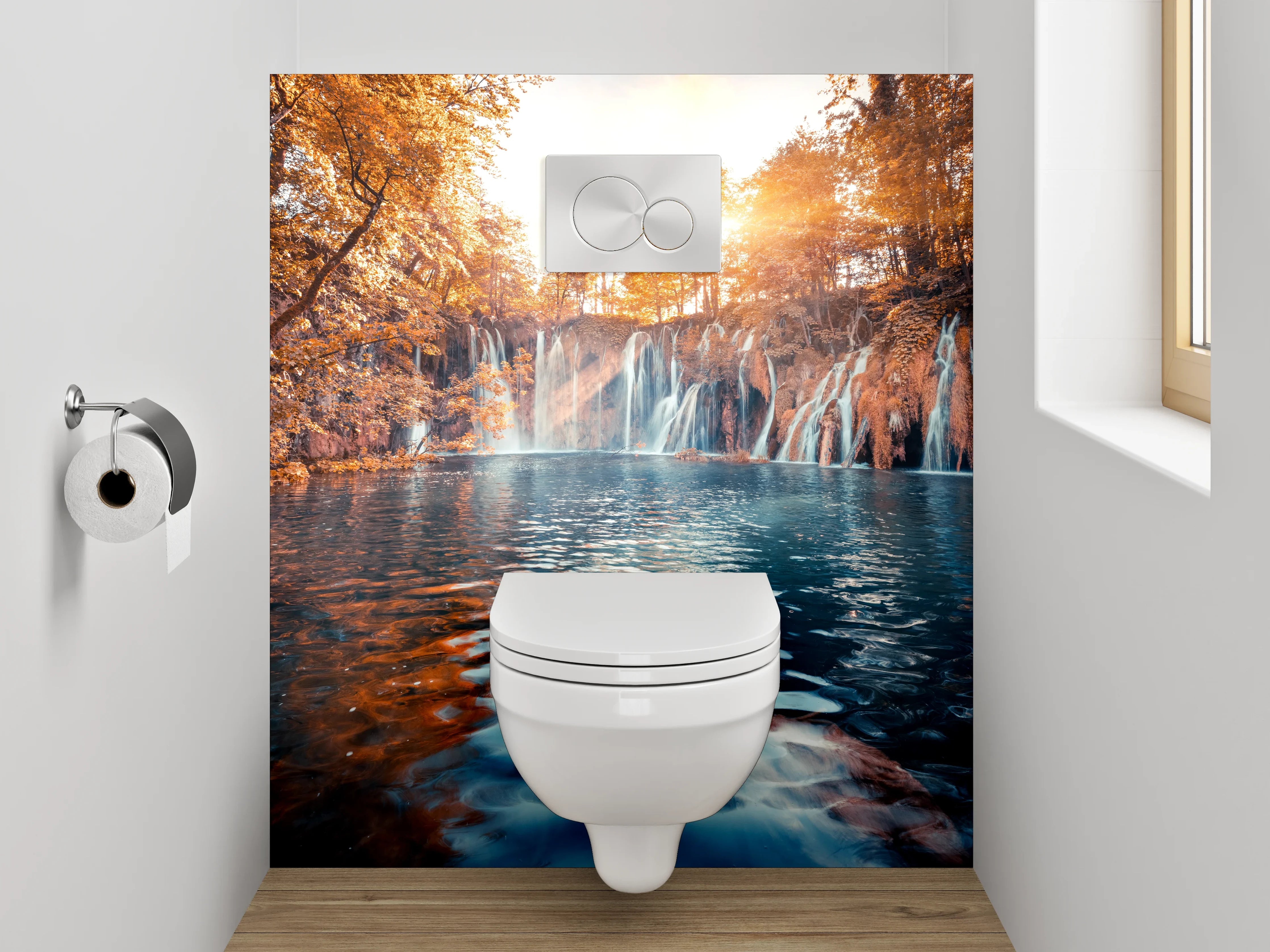 WC-Rückwand - Mystischer Wasserfall im Herbstwald