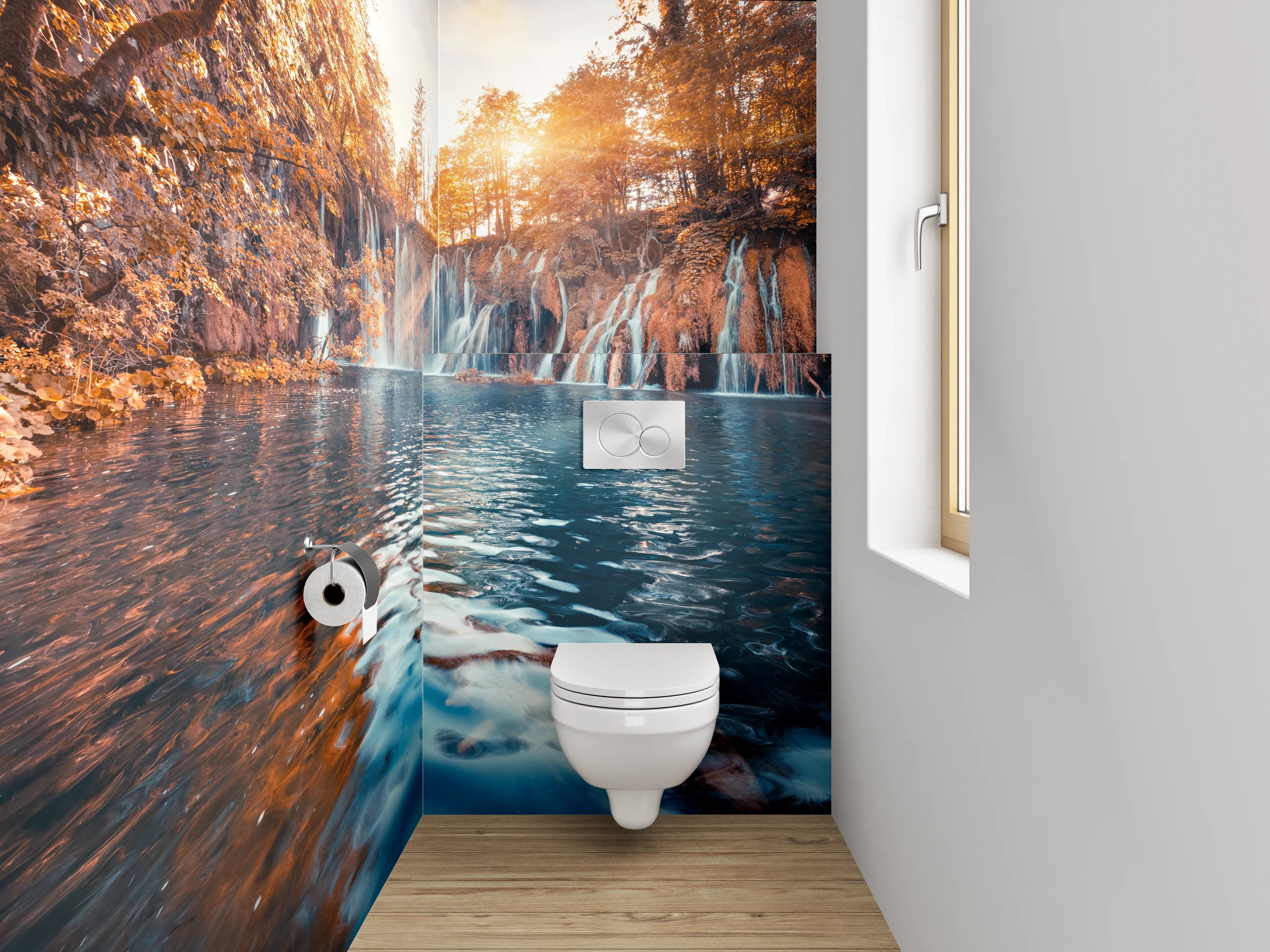WC-Rückwand - Mystischer Wasserfall im Herbstwald