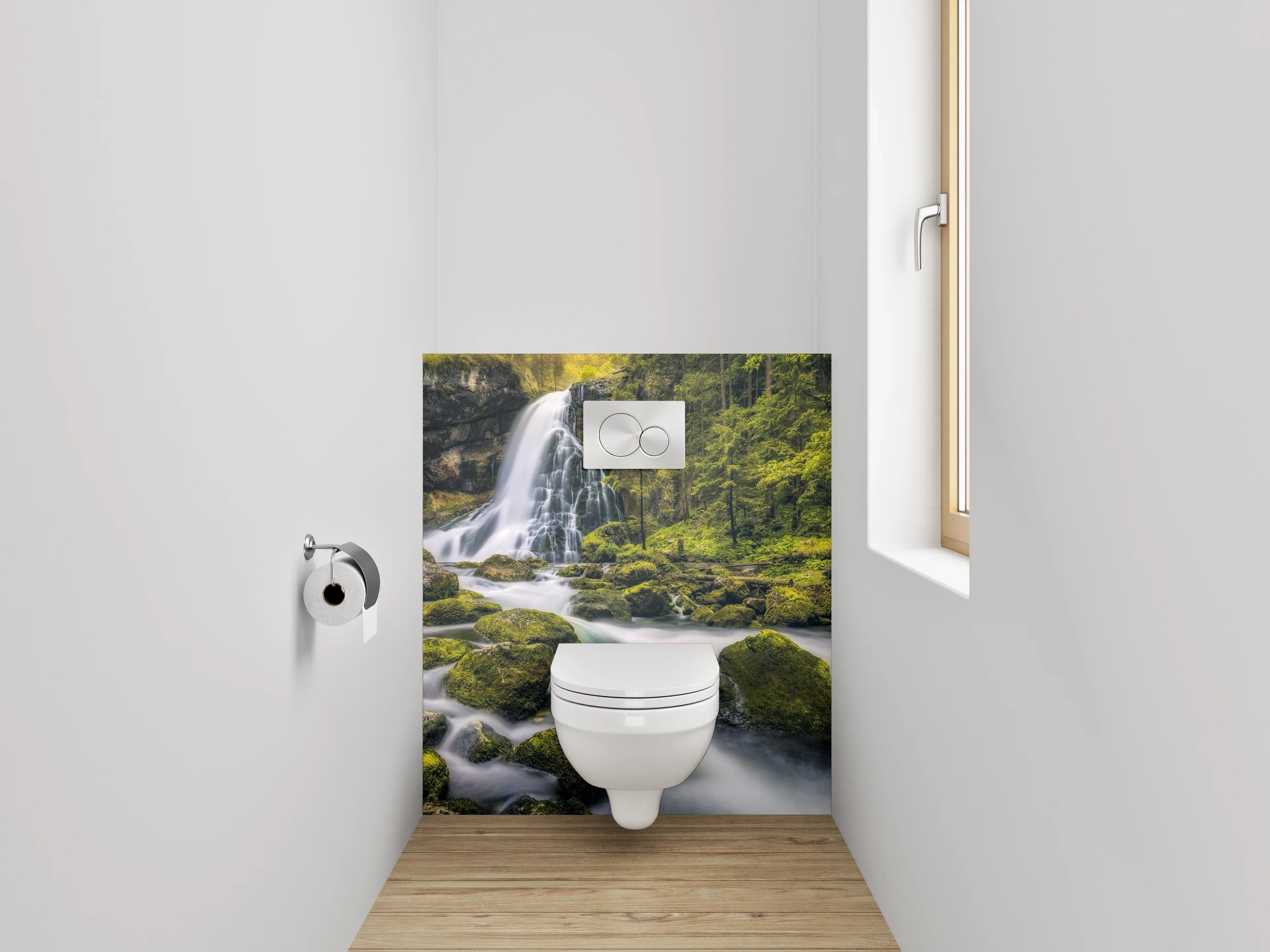 WC-Rückwand - Mystischer Wasserfall im Wald