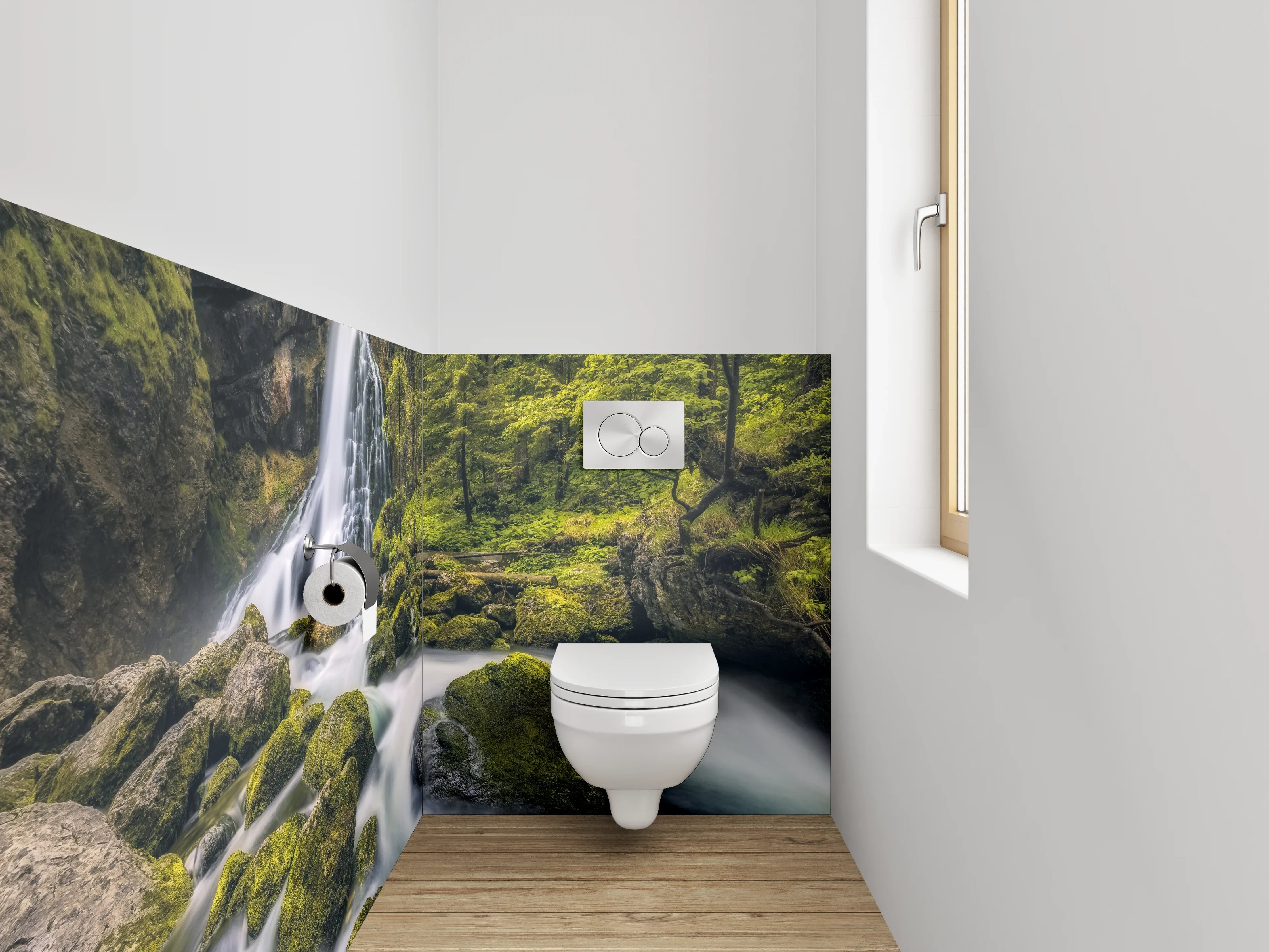 WC-Rückwand - Mystischer Wasserfall im Wald