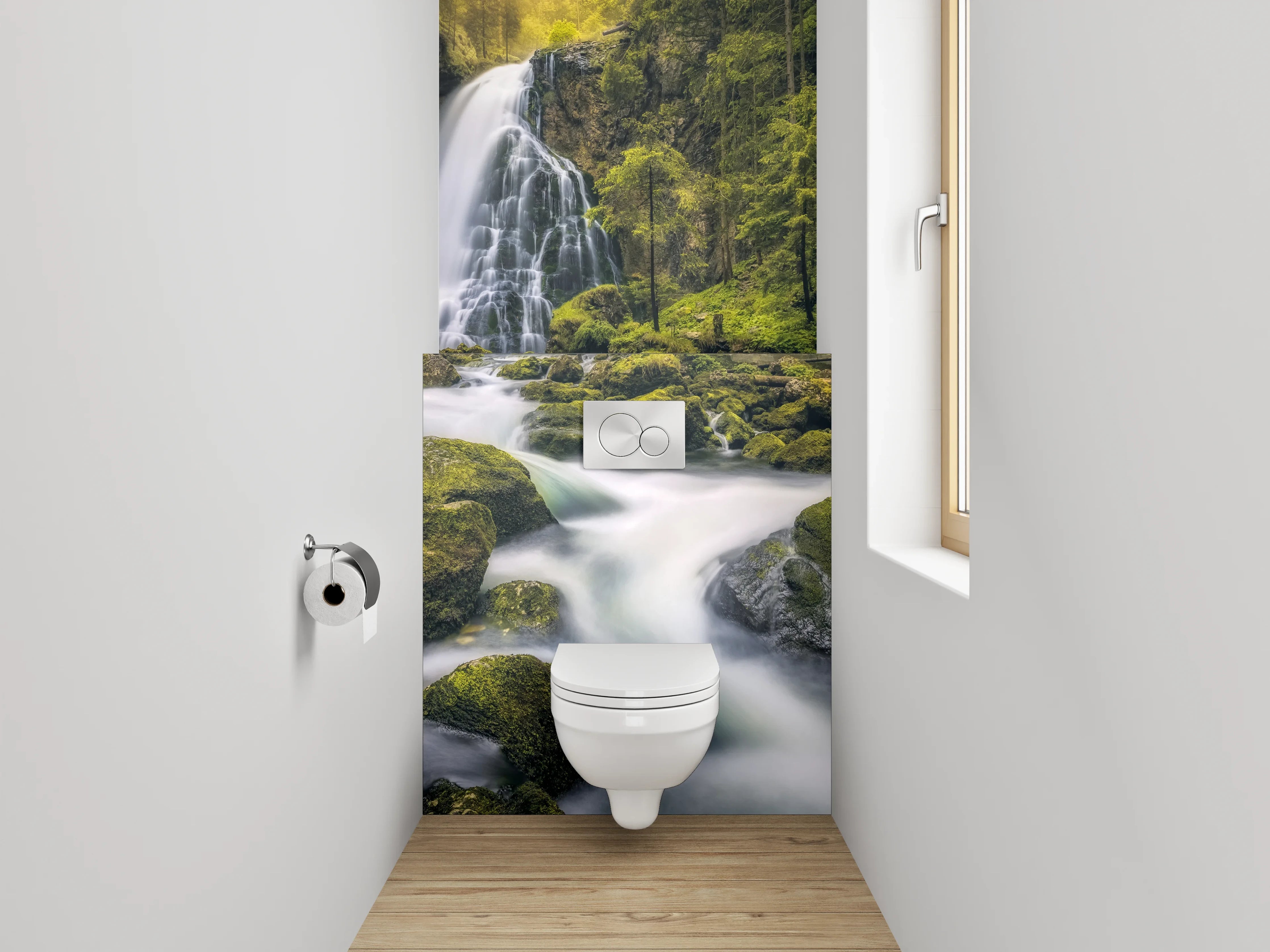 WC-Rückwand - Mystischer Wasserfall im Wald