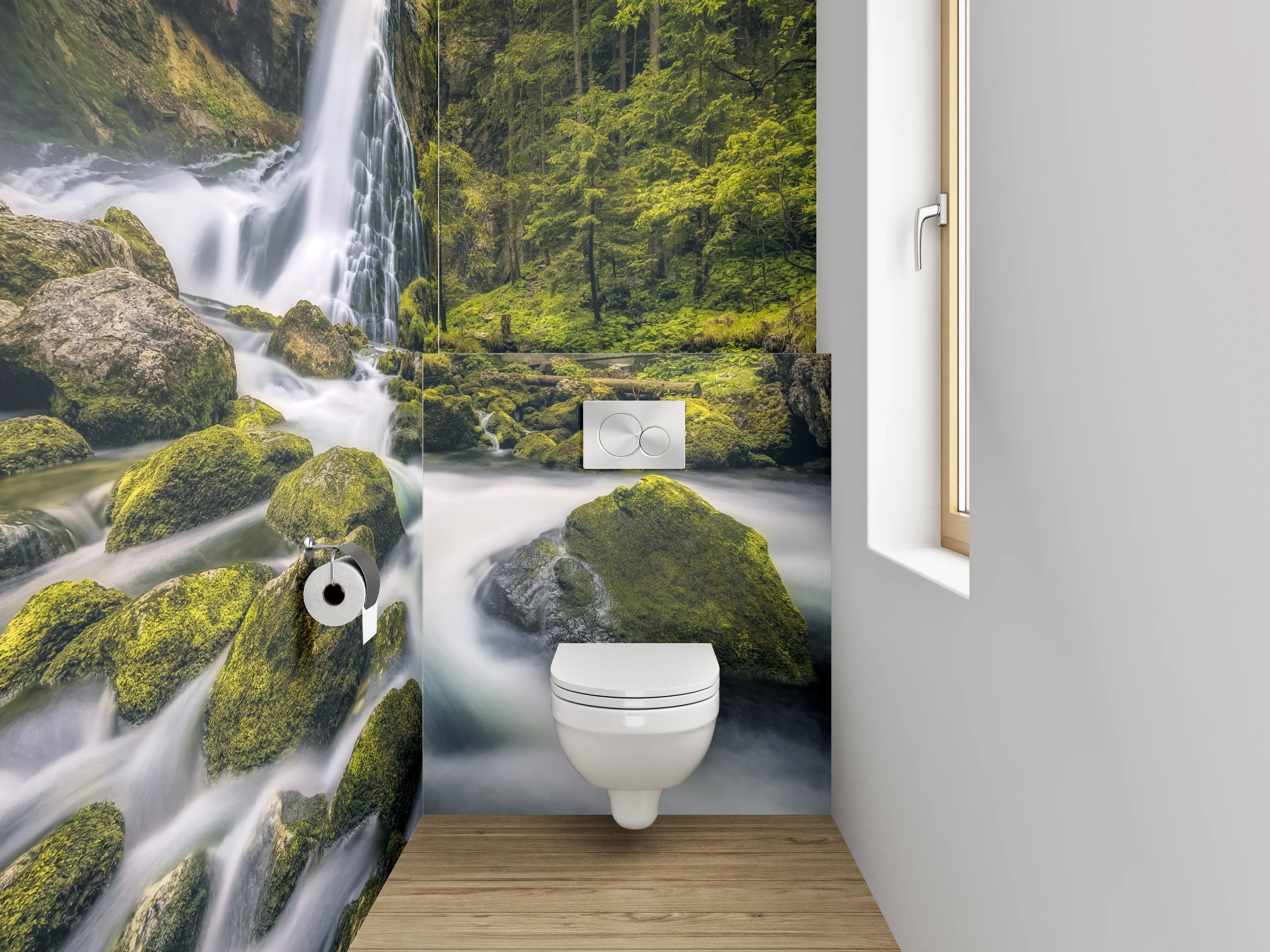 WC-Rückwand - Mystischer Wasserfall im Wald