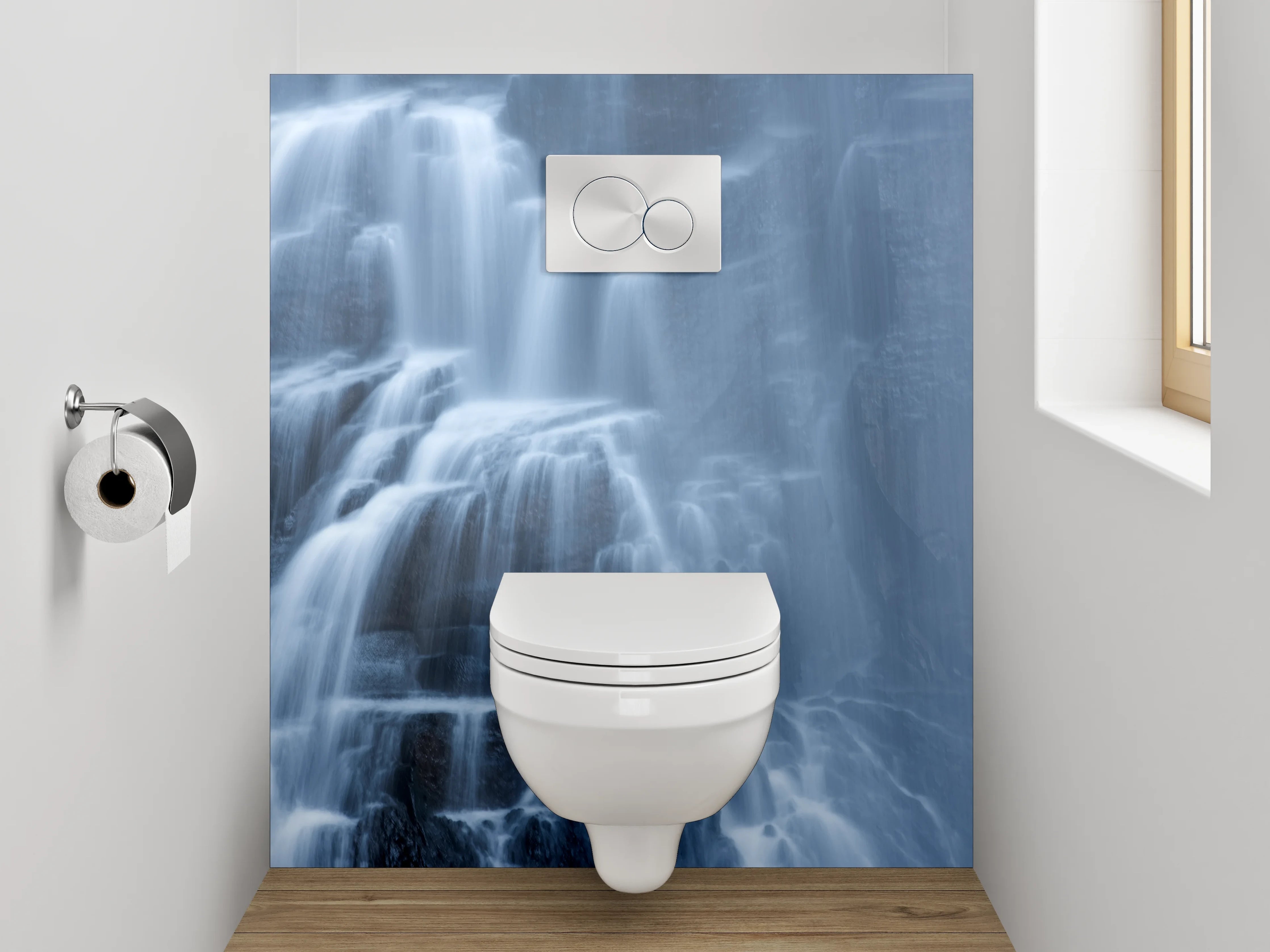 WC-Rückwand - Mystischer Wasserfall in Blau
