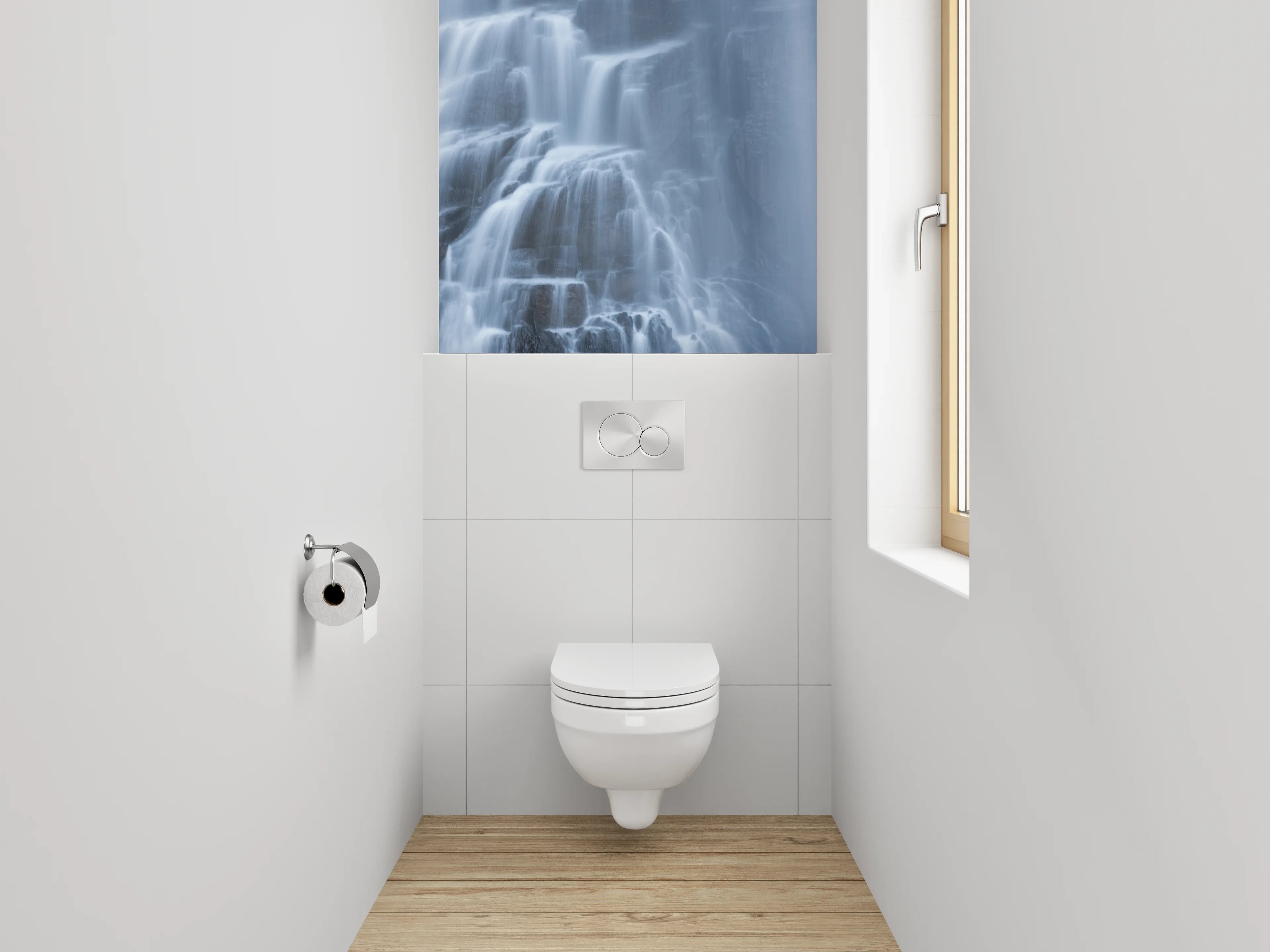 WC-Rückwand - Mystischer Wasserfall in Blau