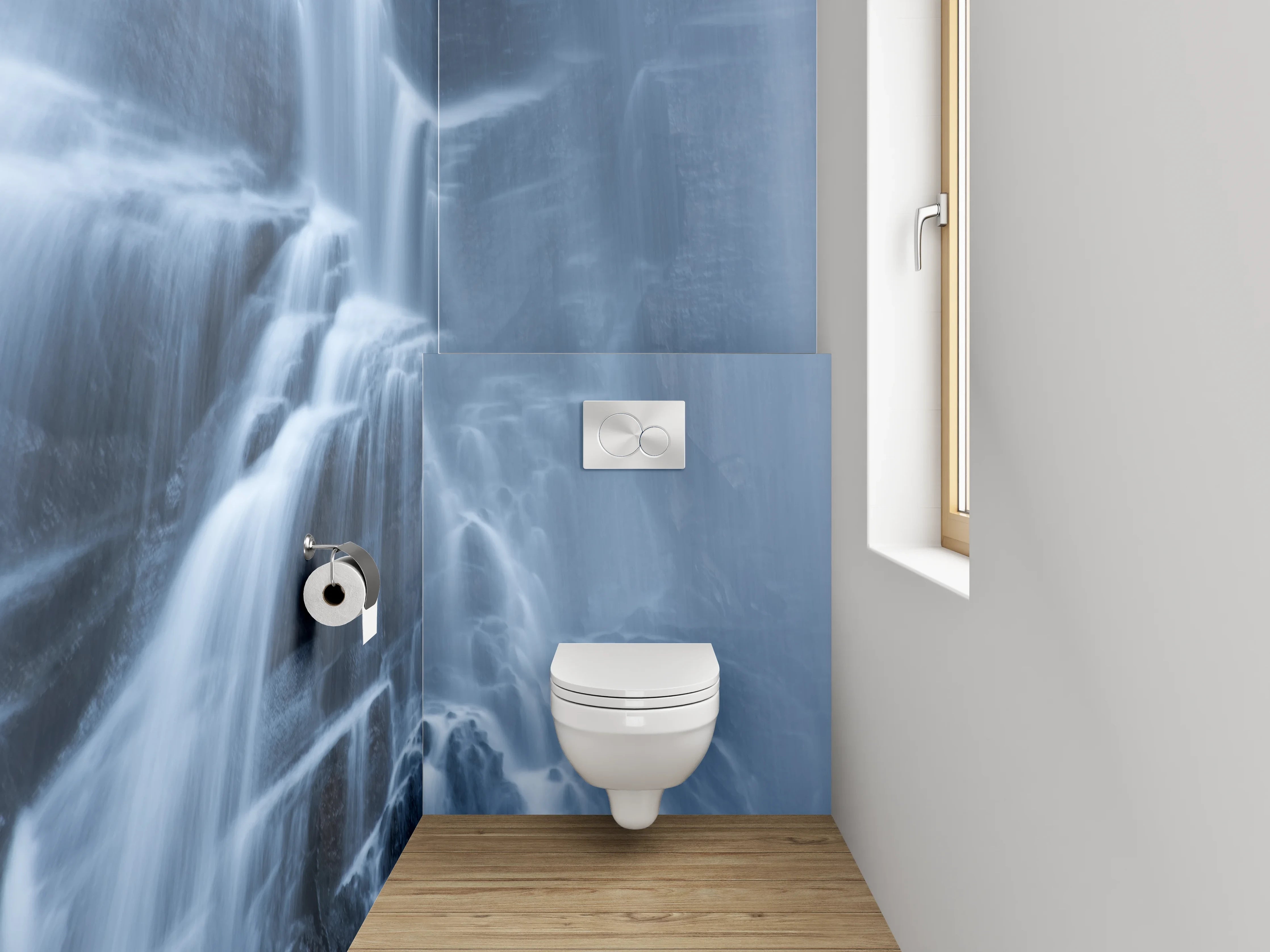 WC-Rückwand - Mystischer Wasserfall in Blau