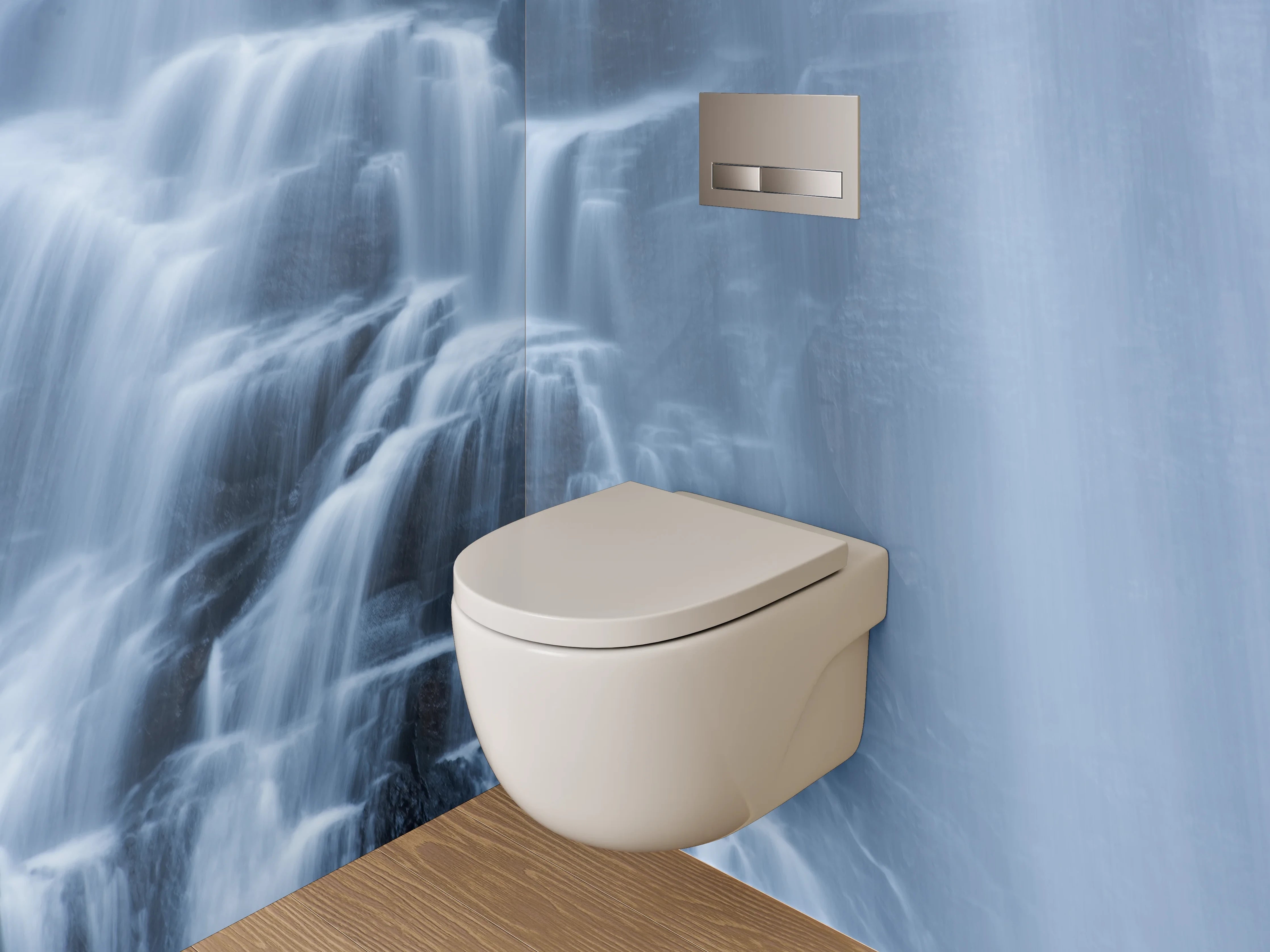 WC-Rückwand - Mystischer Wasserfall in Blau