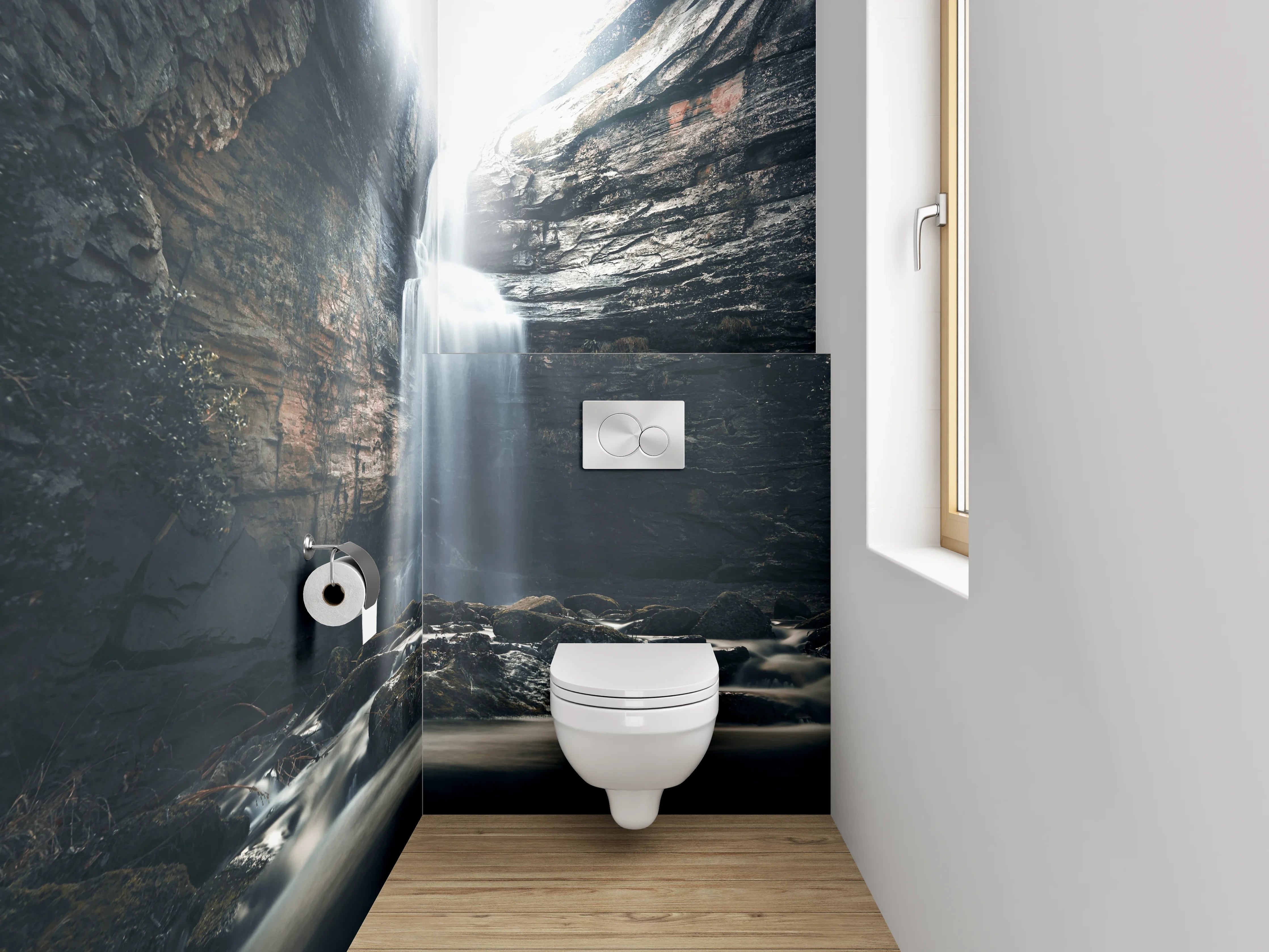 WC-Rückwand - Mystischer Wasserfall in Felsenschlucht