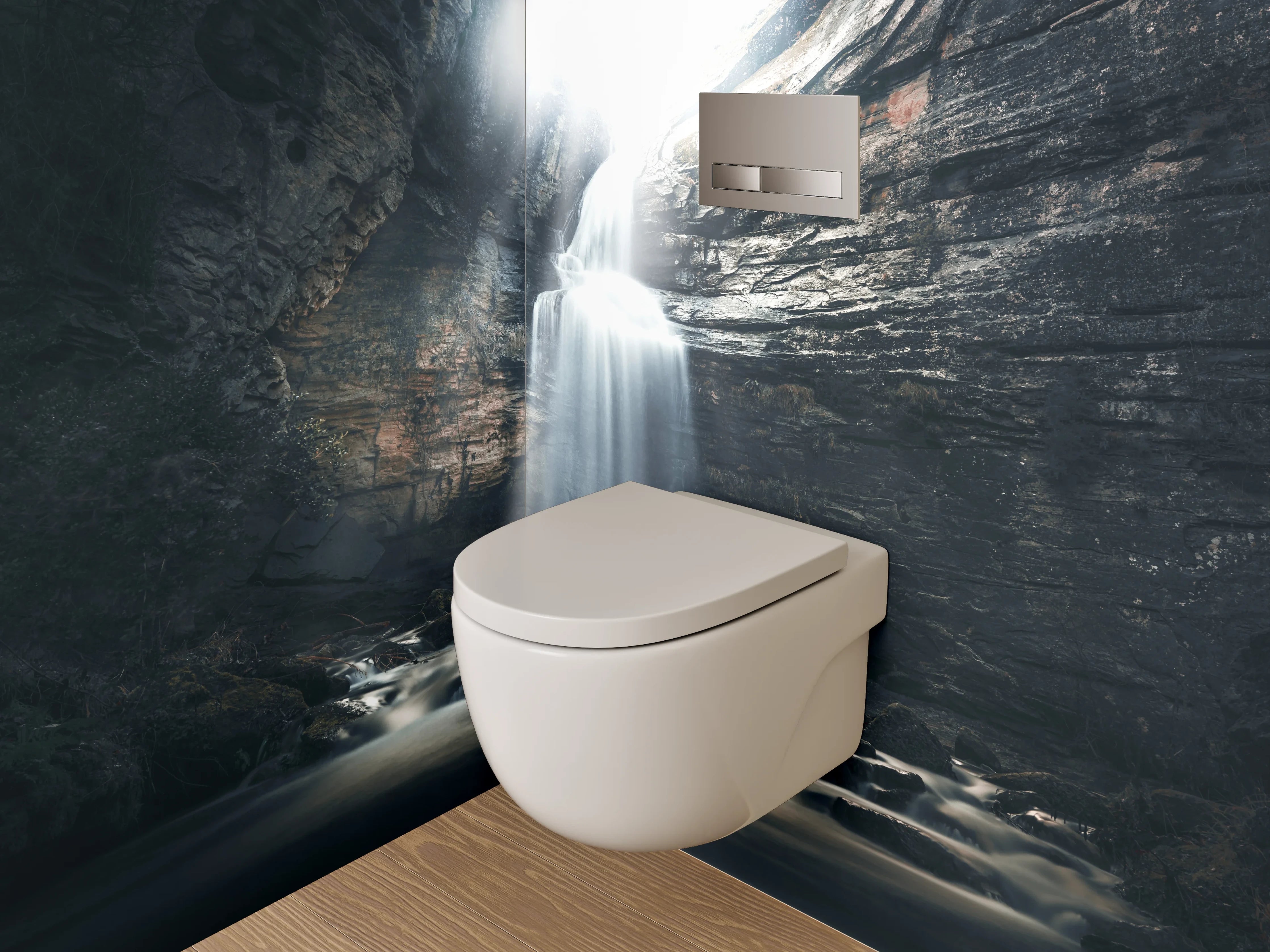 WC-Rückwand - Mystischer Wasserfall in Felsenschlucht