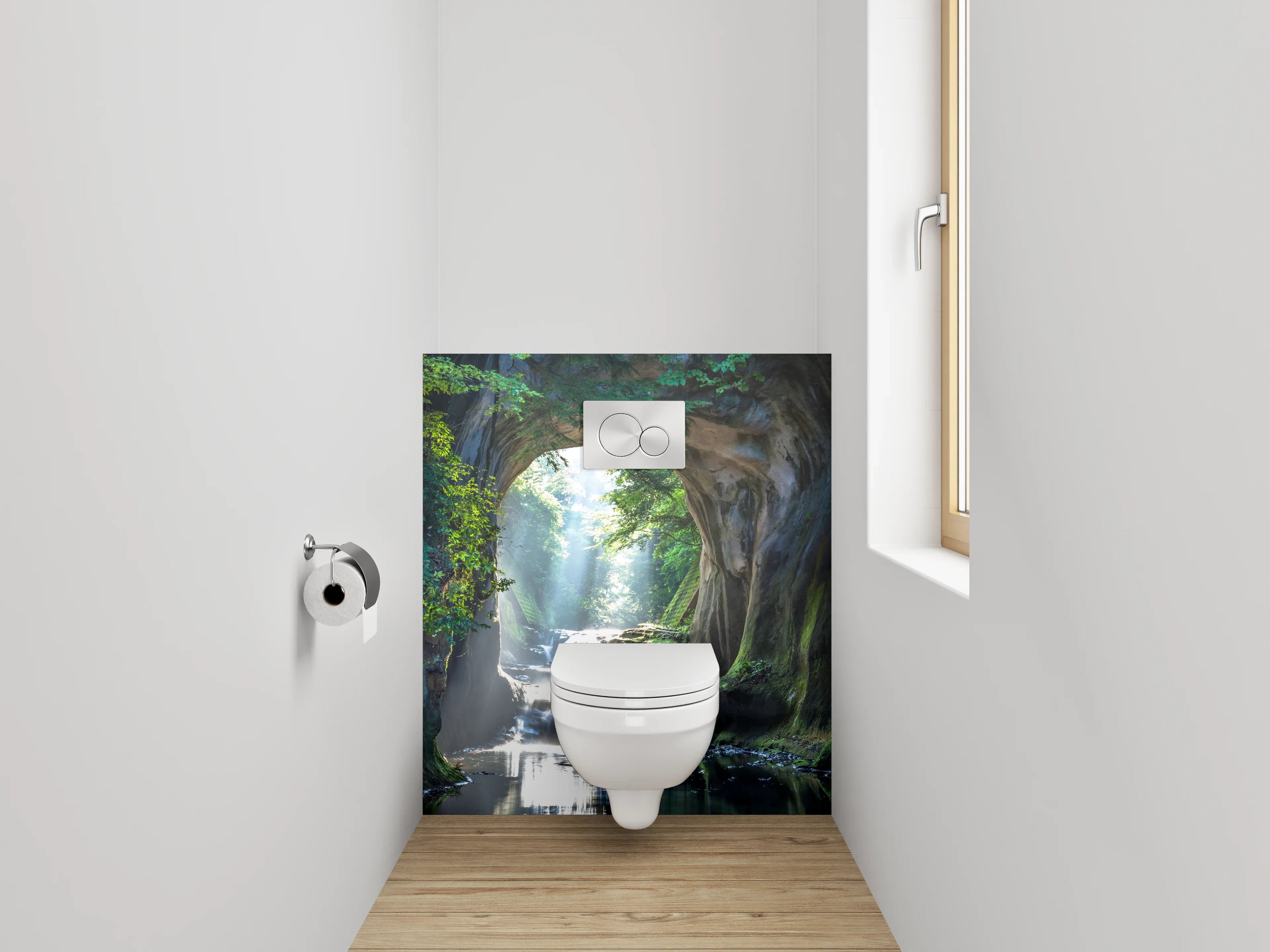 WC-Rückwand - Mystisches Waldtor Wasserfall Landschaft