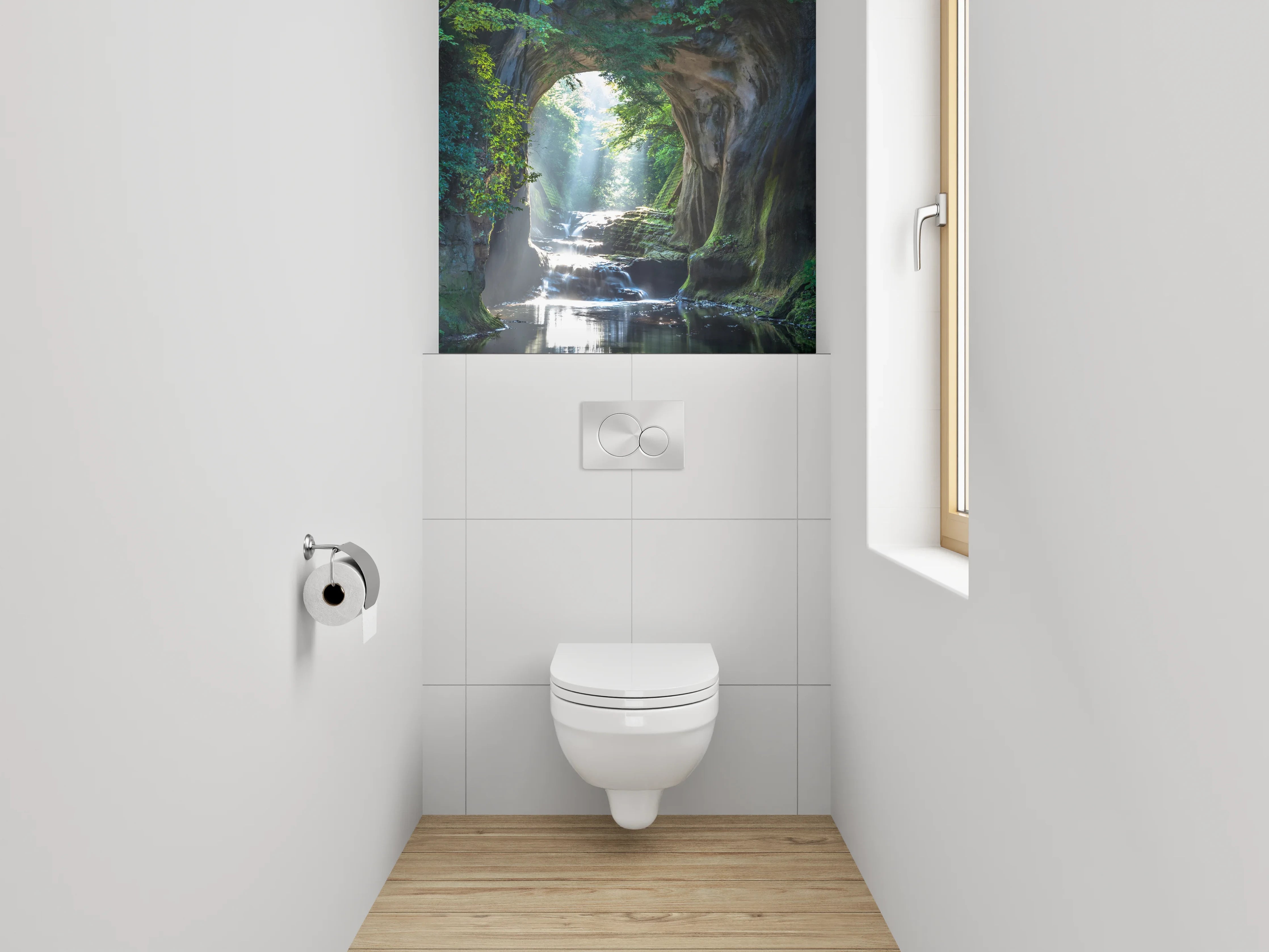 WC-Rückwand - Mystisches Waldtor Wasserfall Landschaft