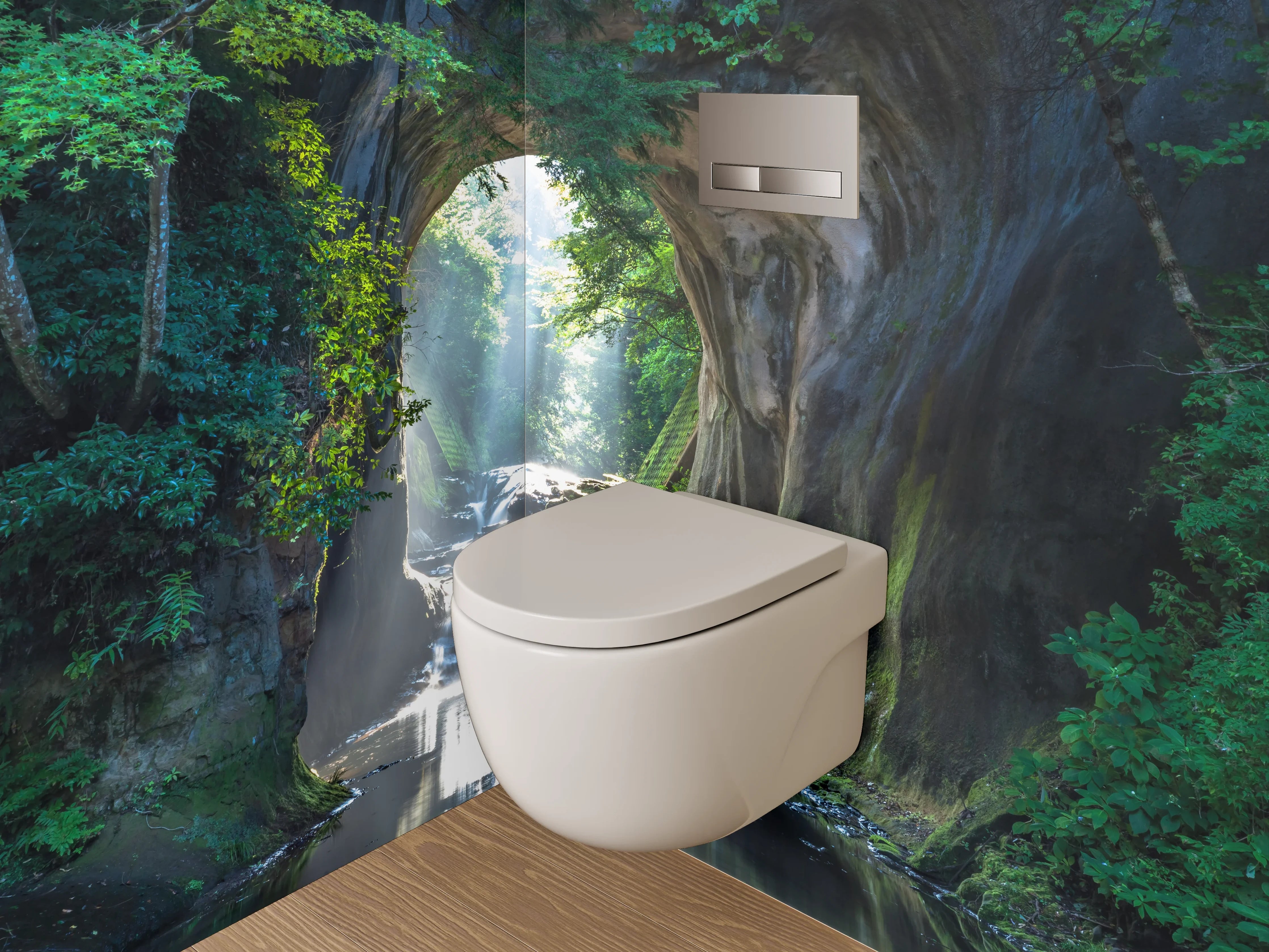 WC-Rückwand - Mystisches Waldtor Wasserfall Landschaft