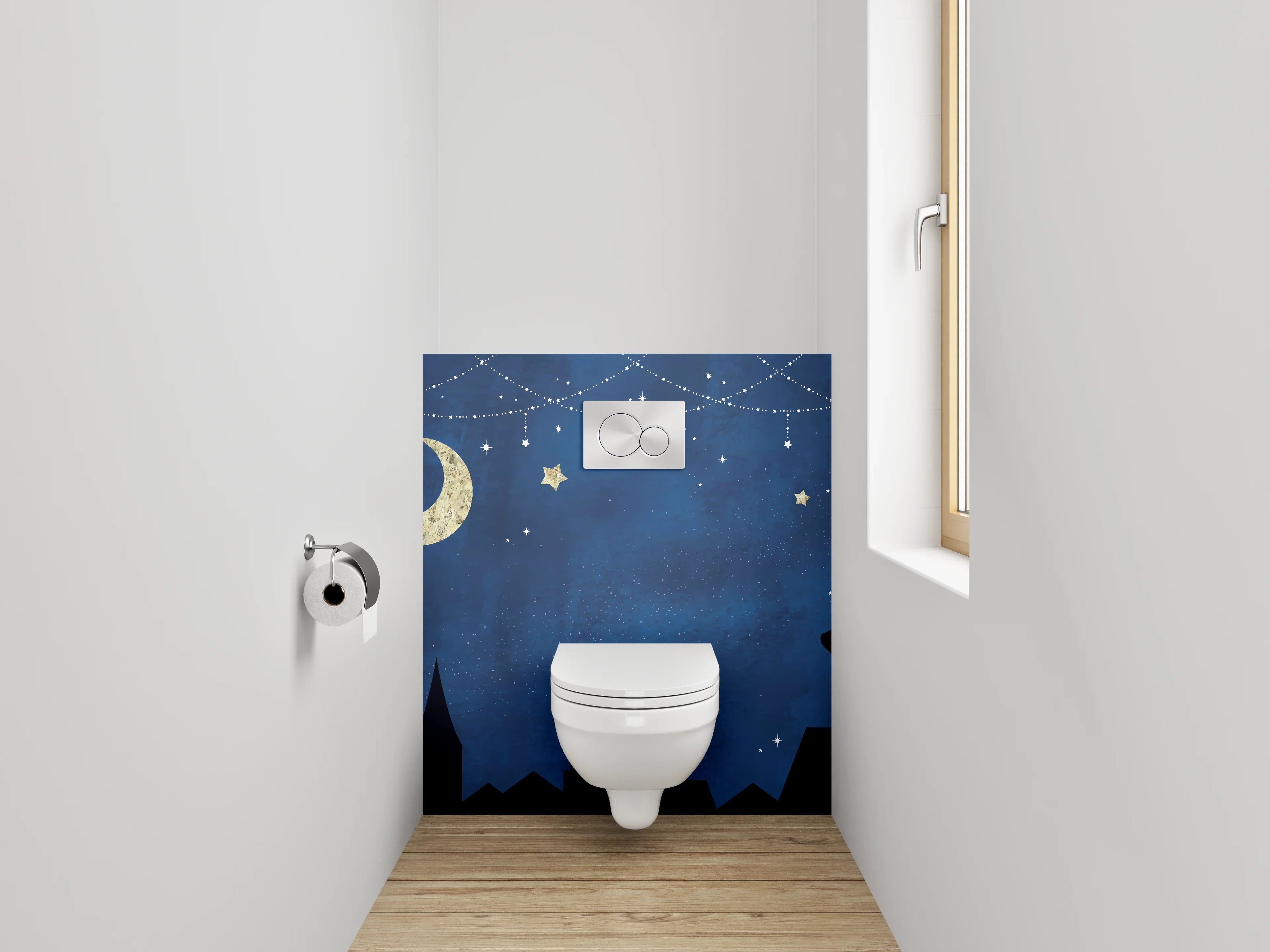WC-Rückwand - Nachthimmel mit Katze Silhouette